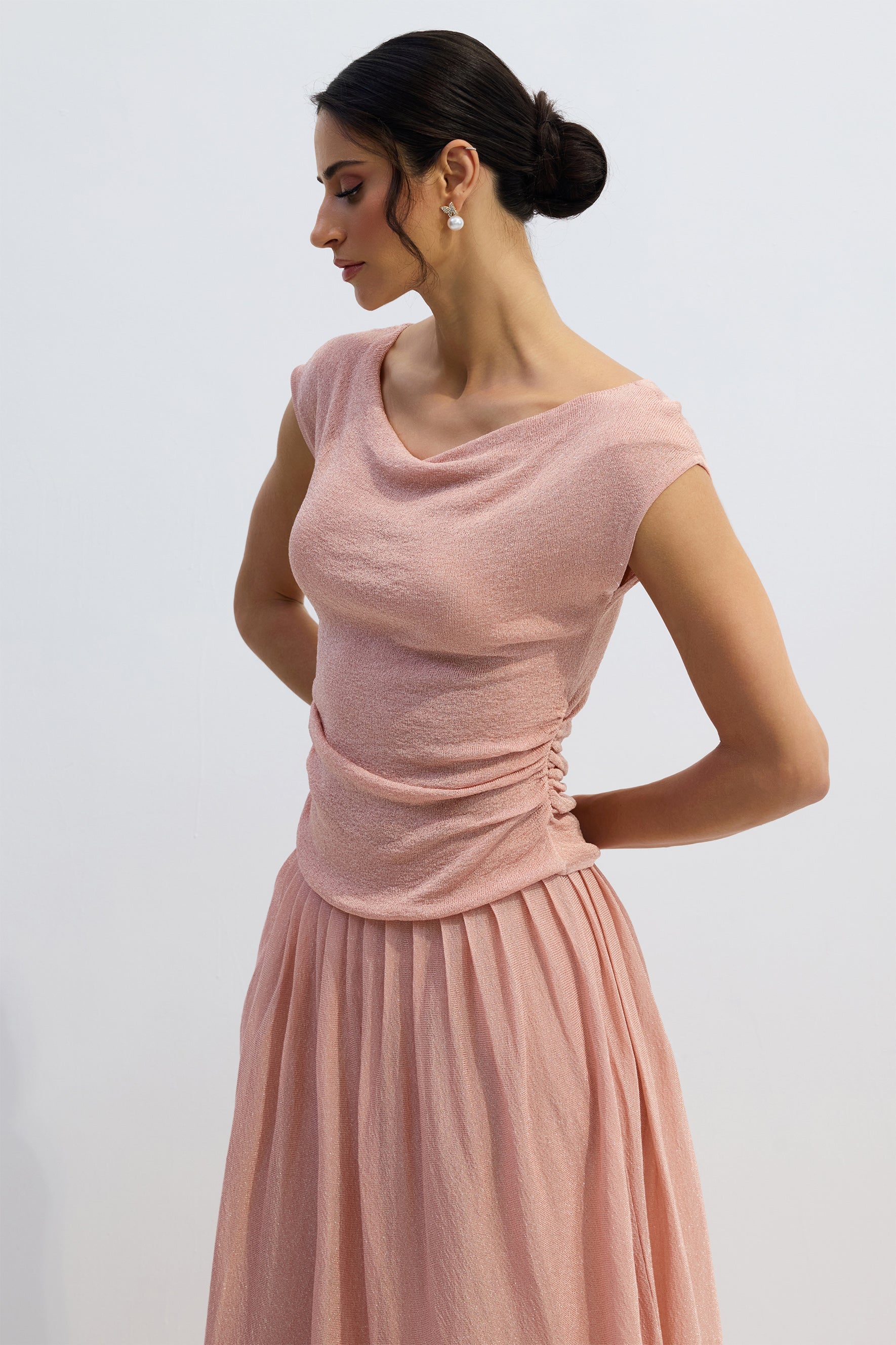Lois Cap Sleeve Ruched Top & Skirt Set