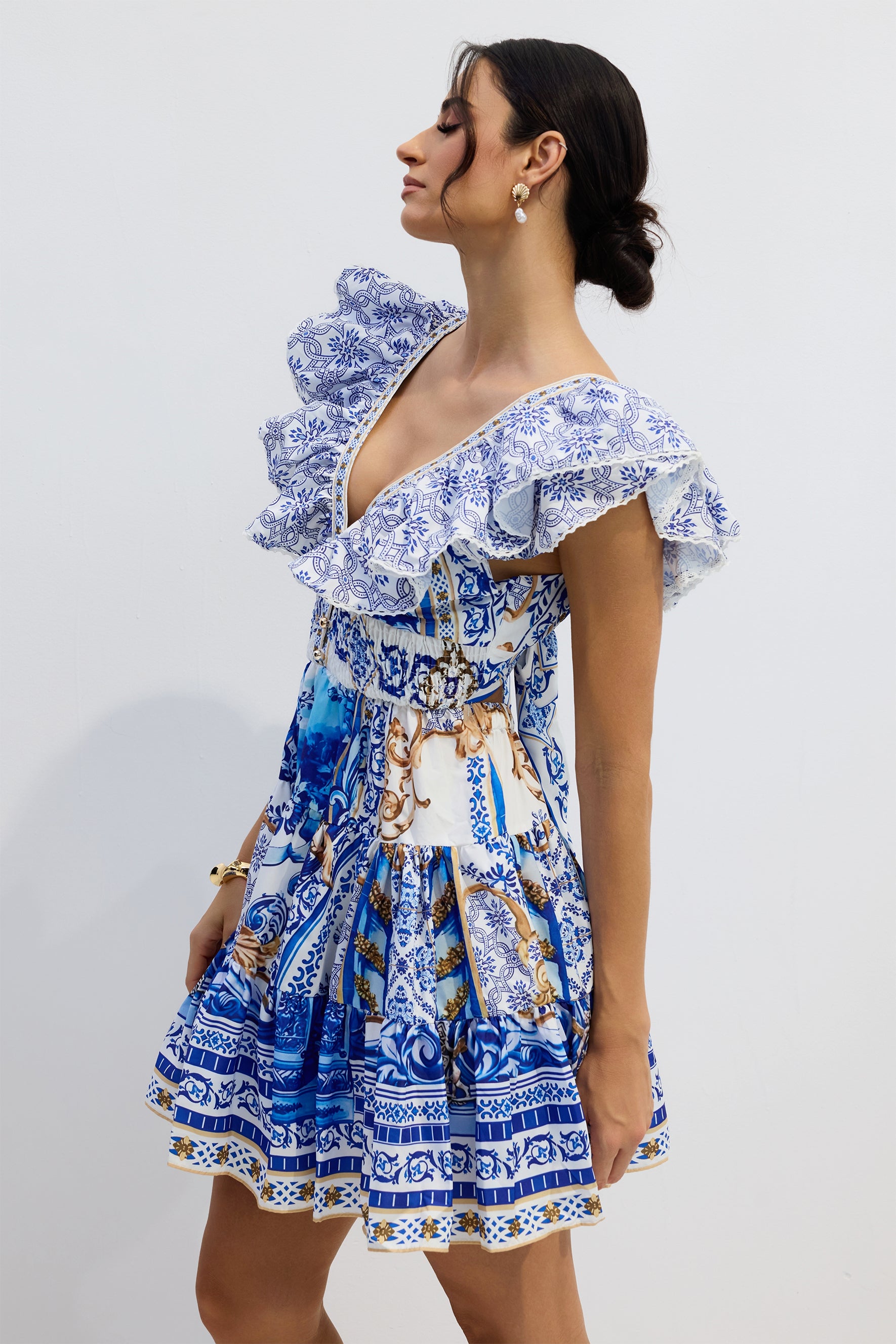 Kyla Printed Plunge Neck Mini Dress