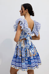Kyla Printed Plunge Neck Mini Dress