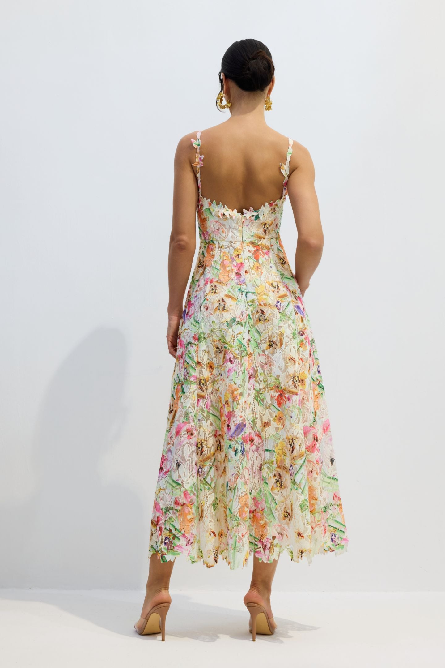 Violet Floral Embroidered Lace Midi Dress