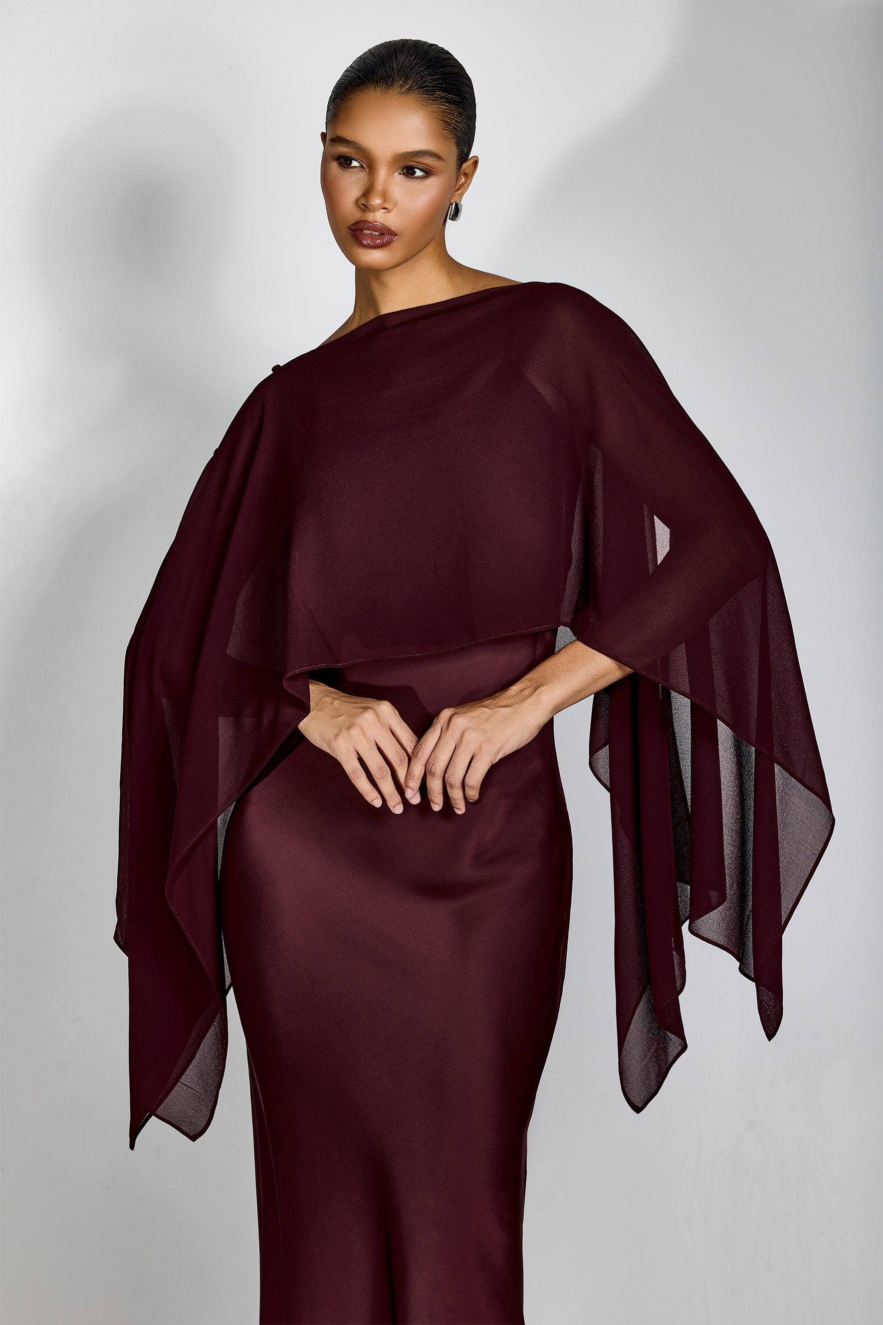 Elena Spaghetti Strap Maxi Dress With Cape Blouse