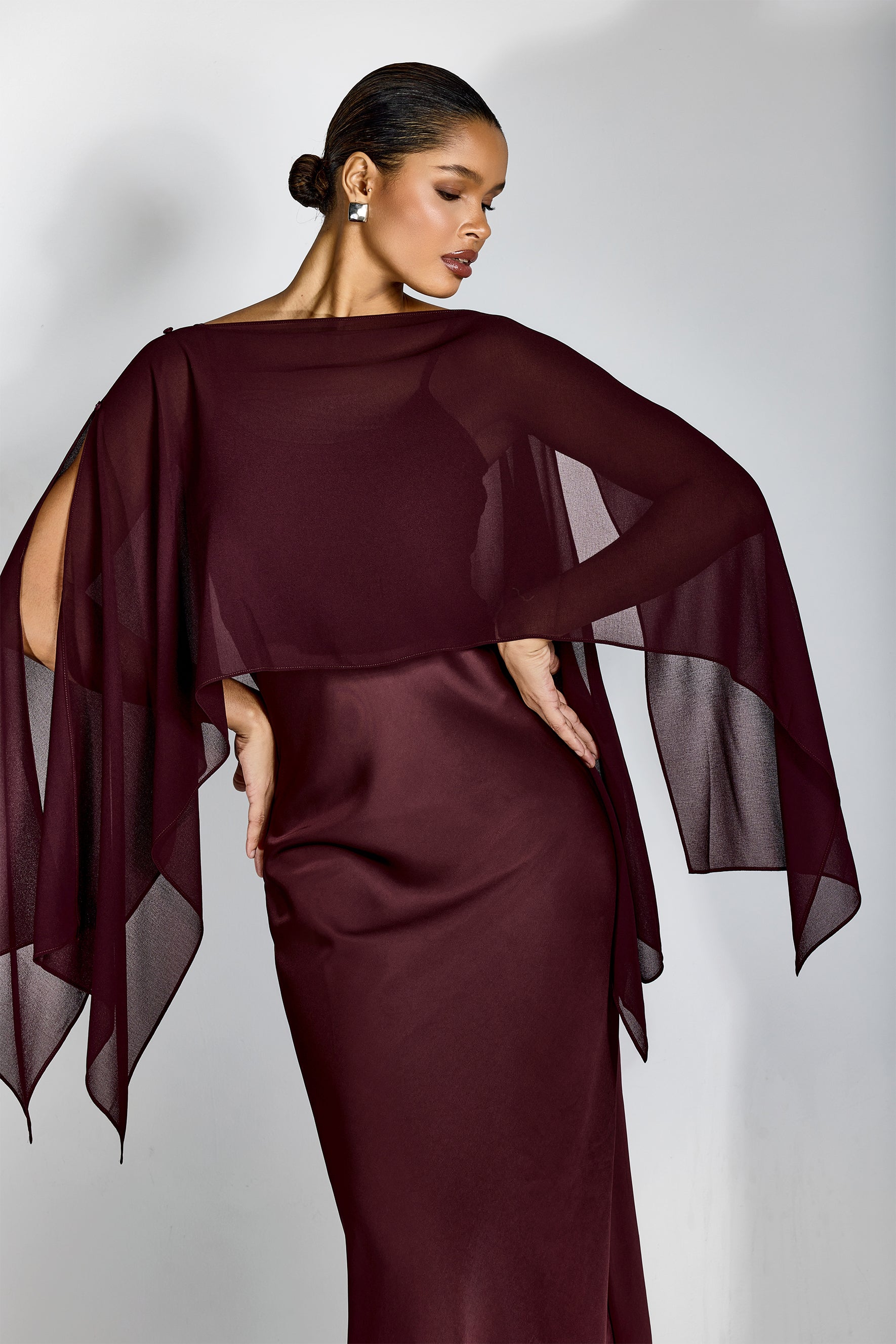 Elena Spaghetti Strap Maxi Dress With Cape Blouse