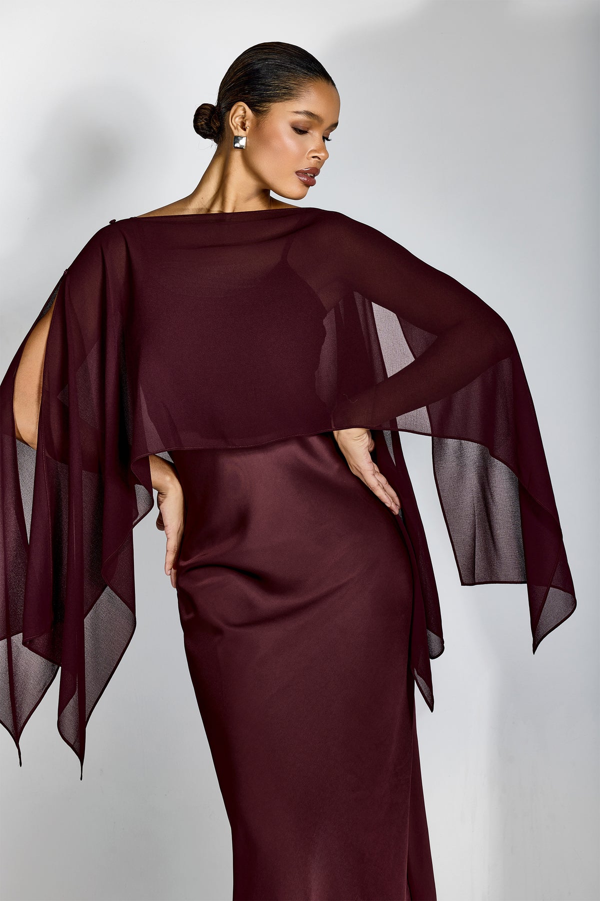 Elena Spaghetti Strap Maxi Dress With Cape Blouse