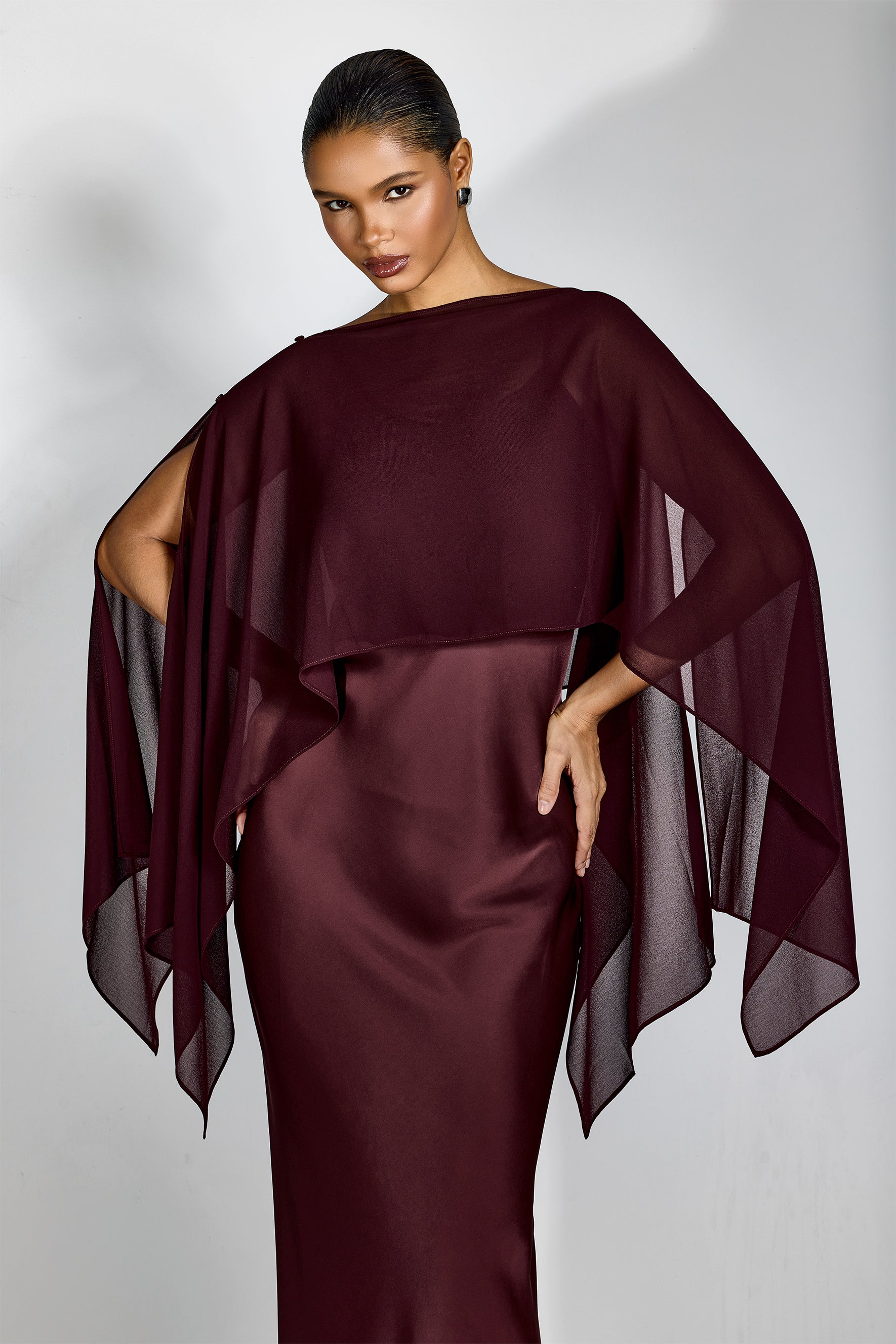 Elena Spaghetti Strap Maxi Dress With Cape Blouse