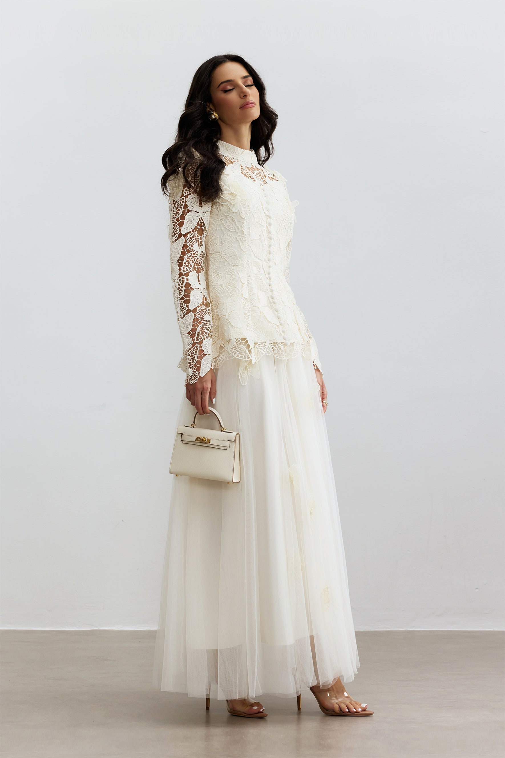 Elizabeth Butterfly Embroidered Lace Maxi Dress