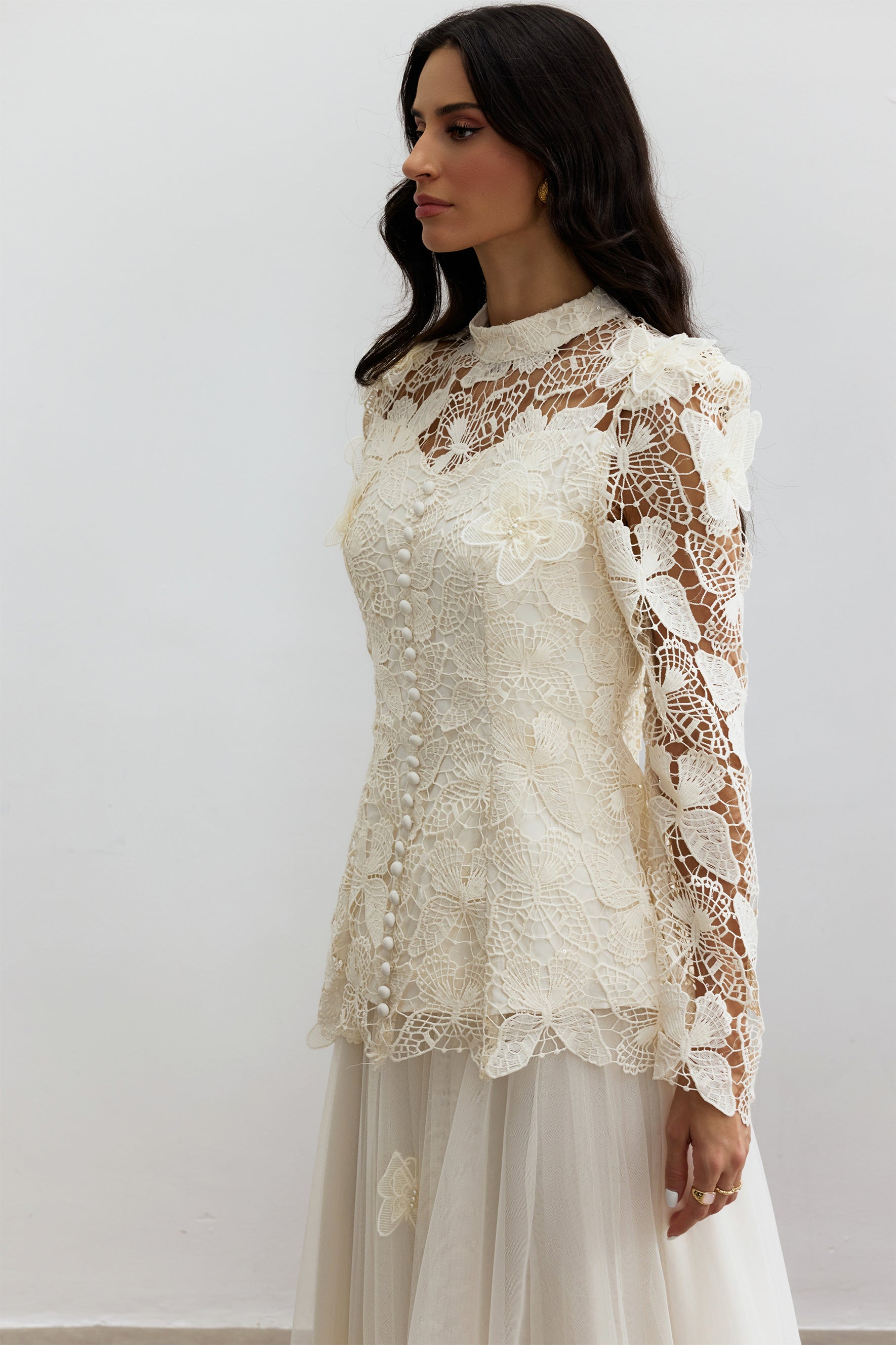 Elizabeth Butterfly Embroidered Lace Maxi Dress