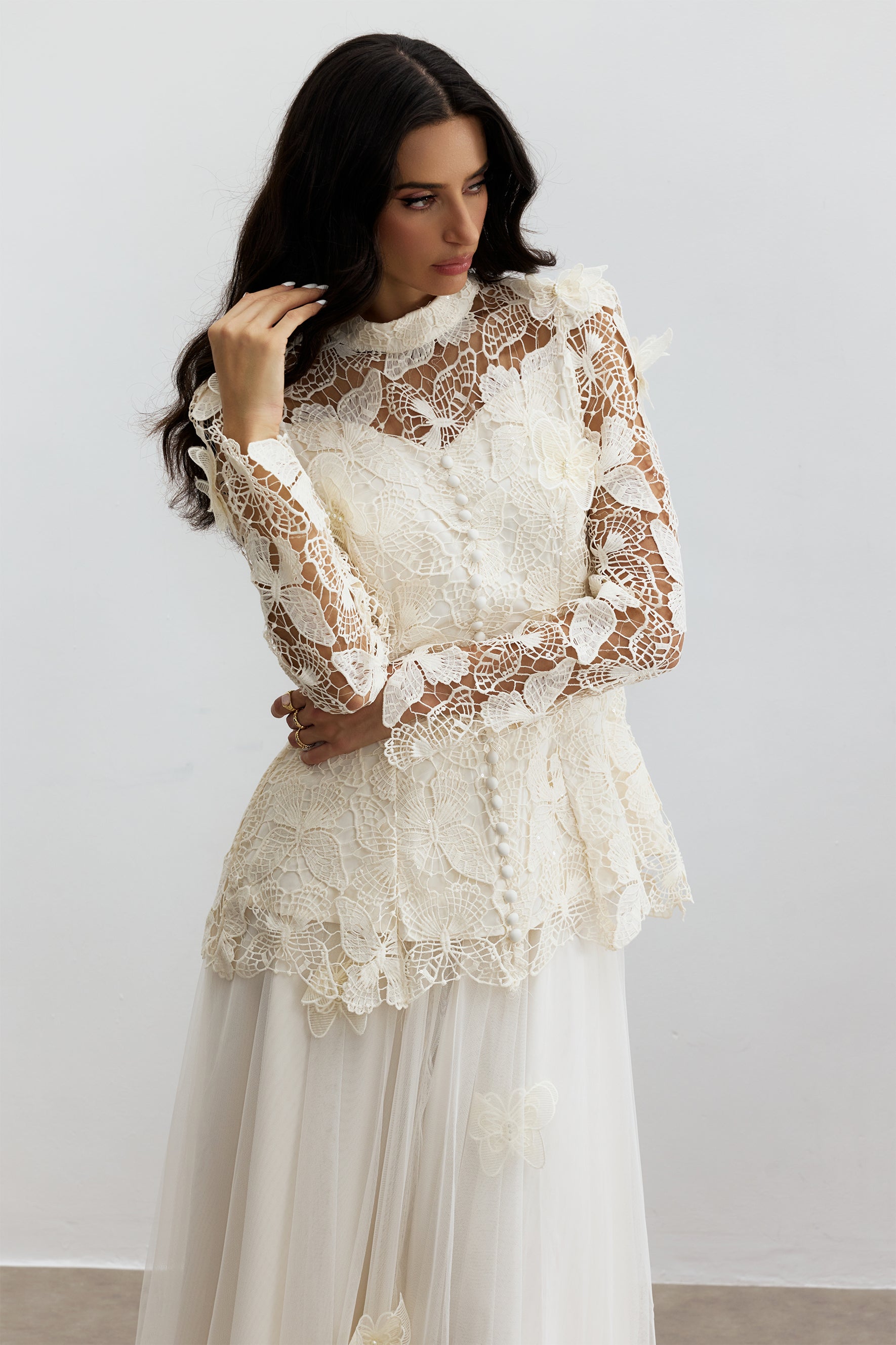 Elizabeth Butterfly Embroidered Lace Maxi Dress