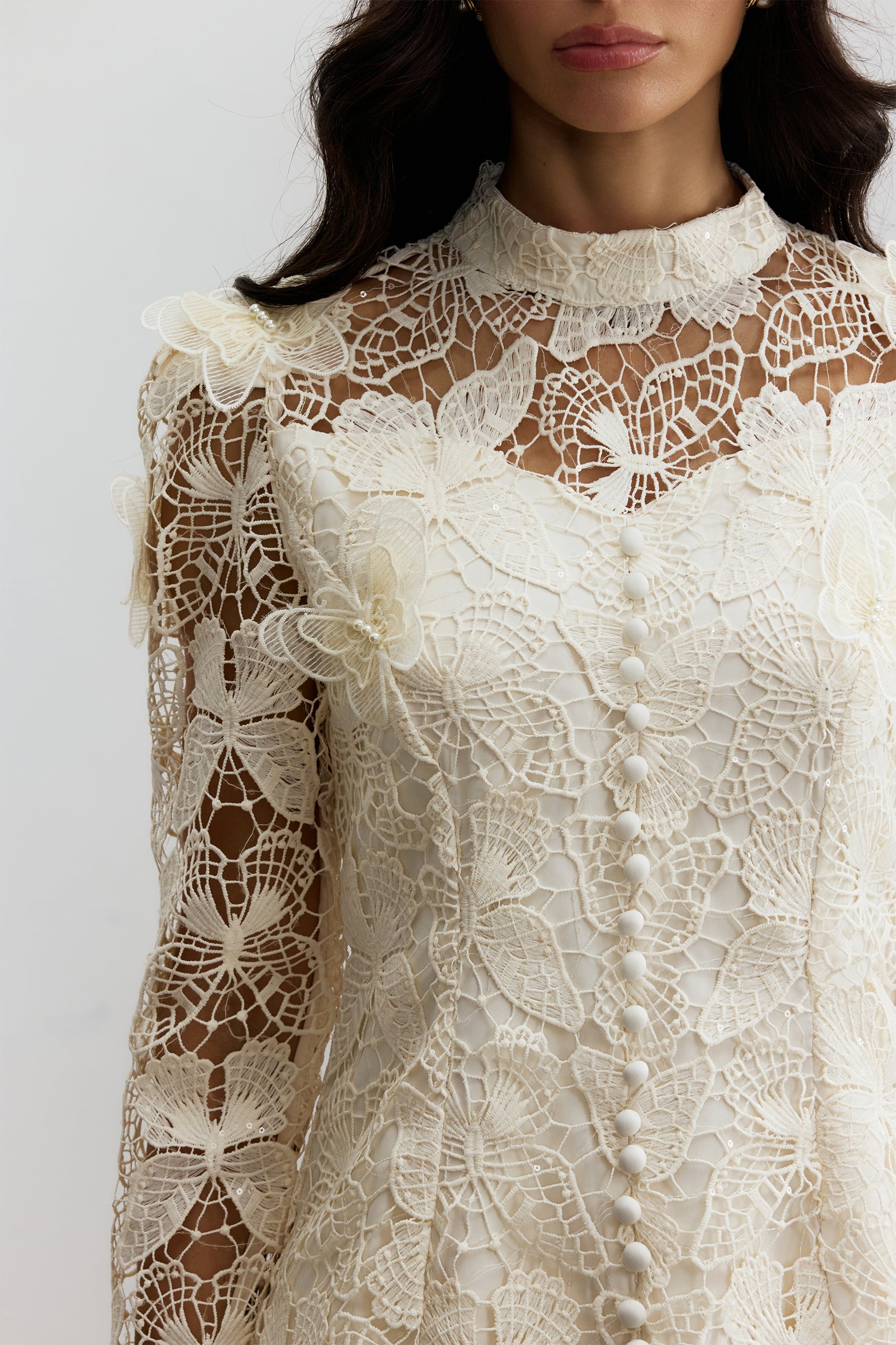 Elizabeth Butterfly Embroidered Lace Maxi Dress