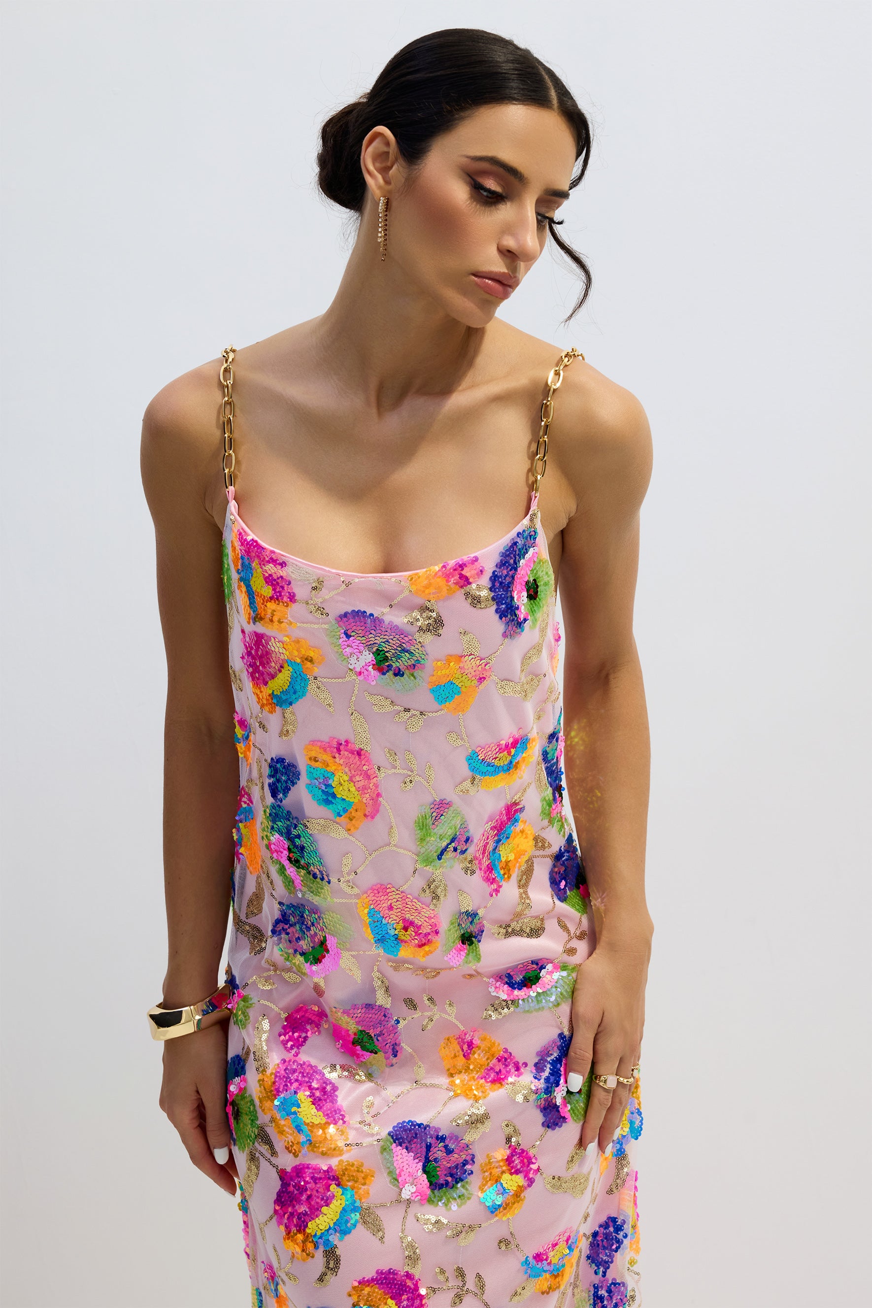 Fanny Embroidered Sequins Backless Maxi Dress