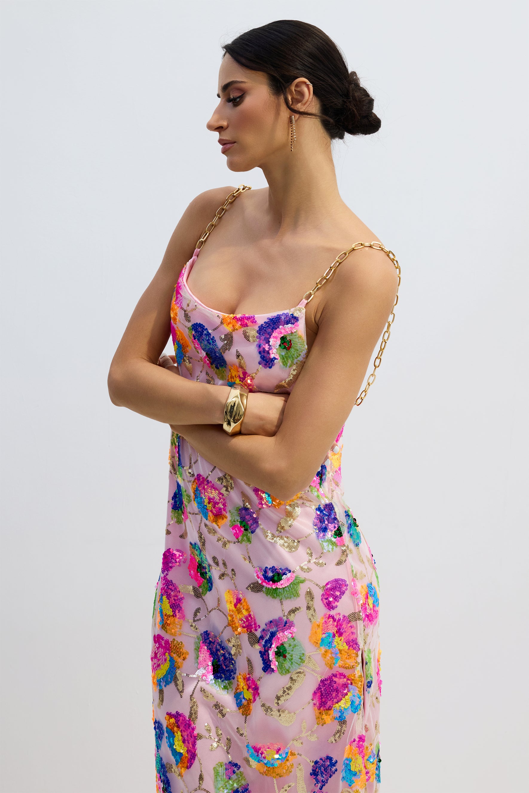 Fanny Embroidered Sequins Backless Maxi Dress