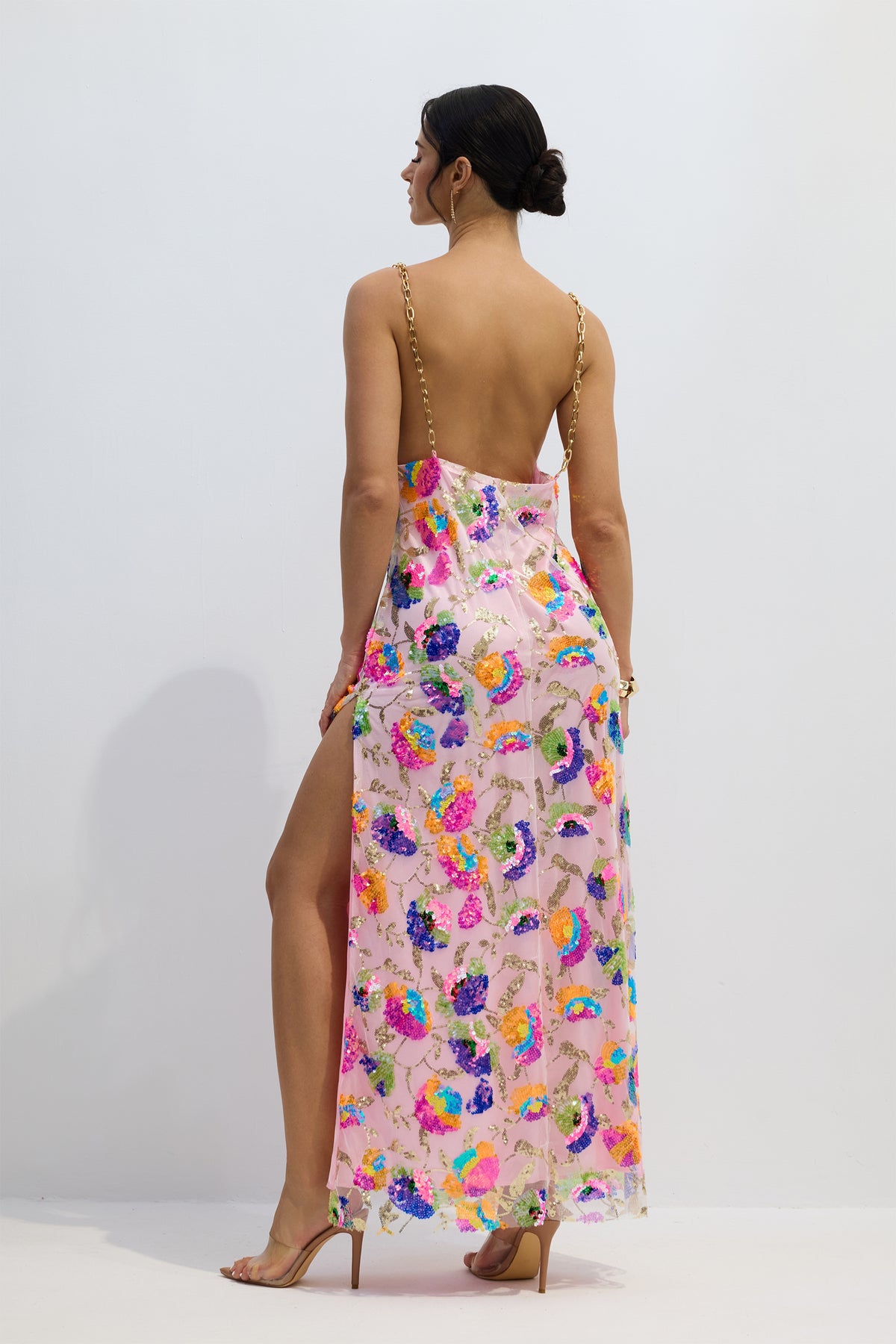 Fanny Embroidered Sequins Backless Maxi Dress
