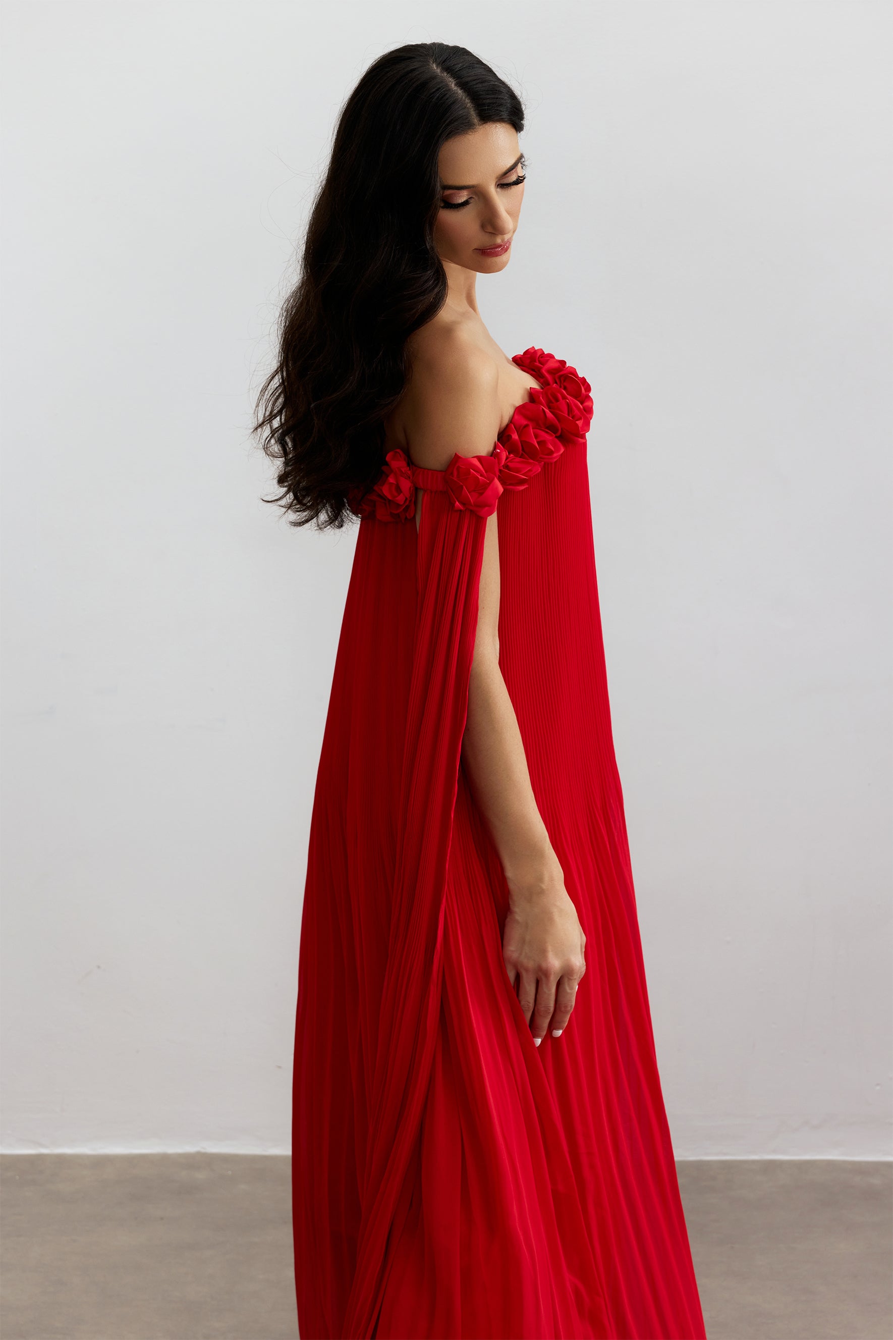 Regina Off Shoulder Rosette Detail Maxi Dress