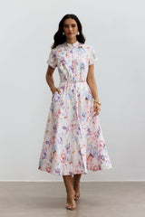 Muriel Floral Print Short Sleeve Midi Dress