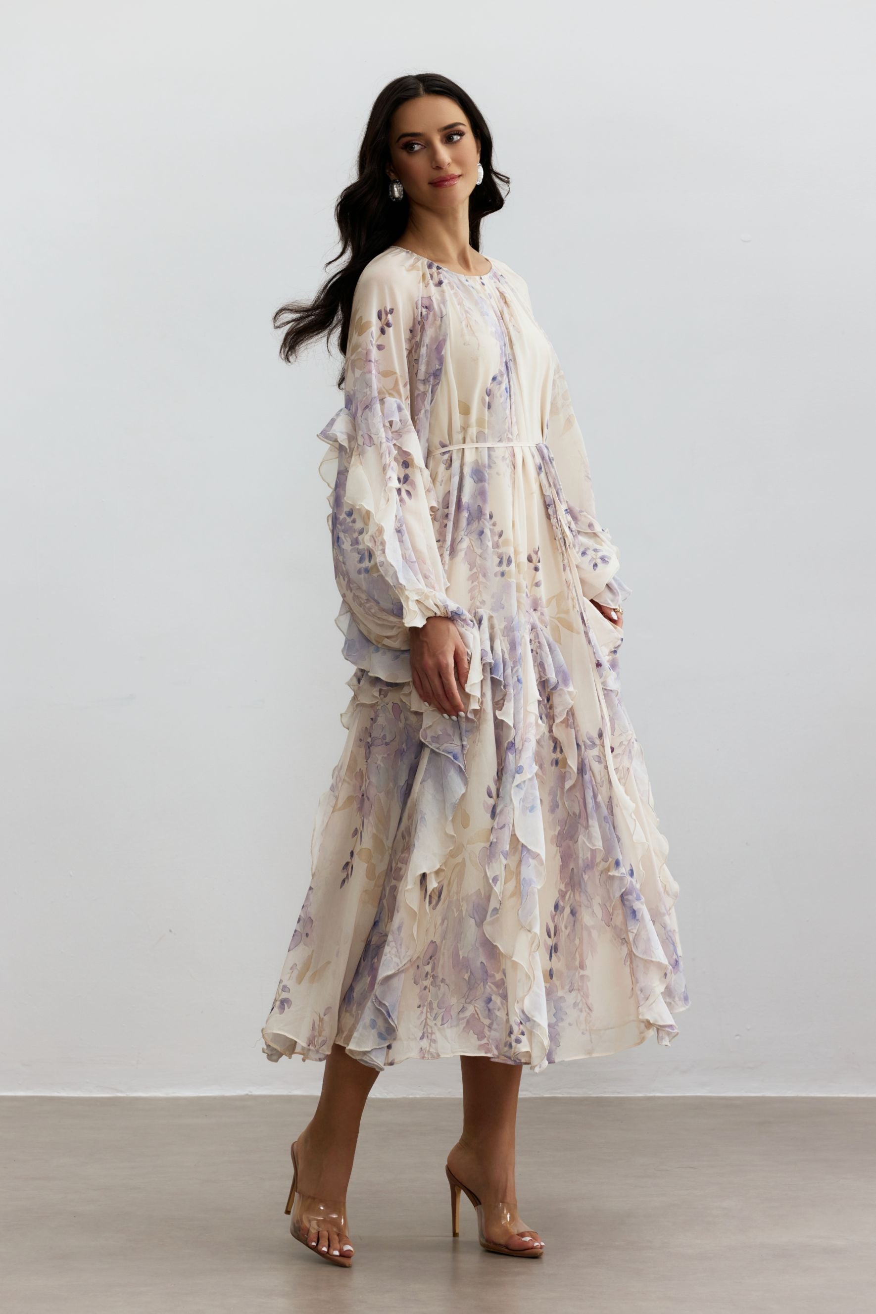 Idelle Floral Print Ruffle Midi Dress