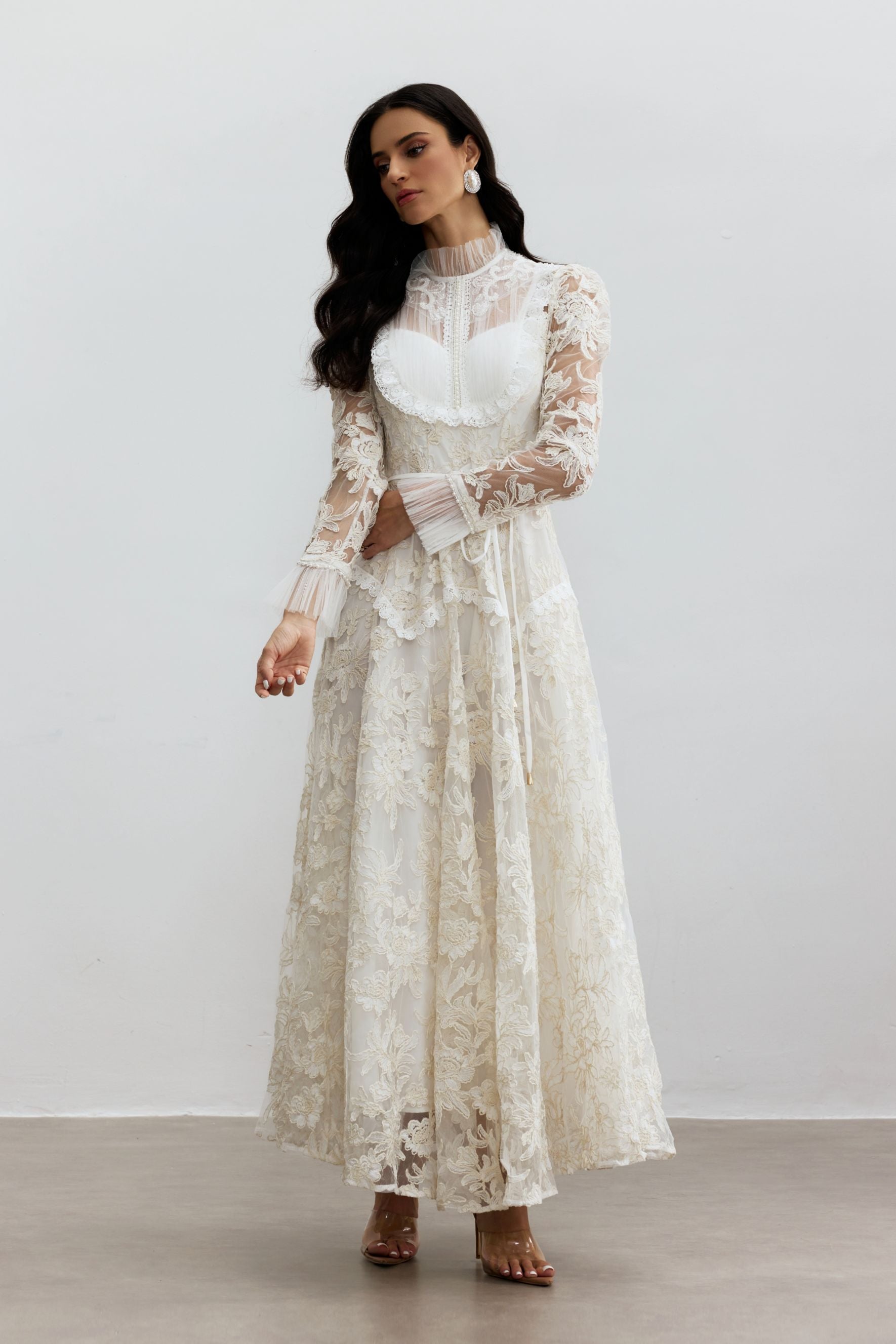 Alice Floral Lace Mock Neck Maxi Dress