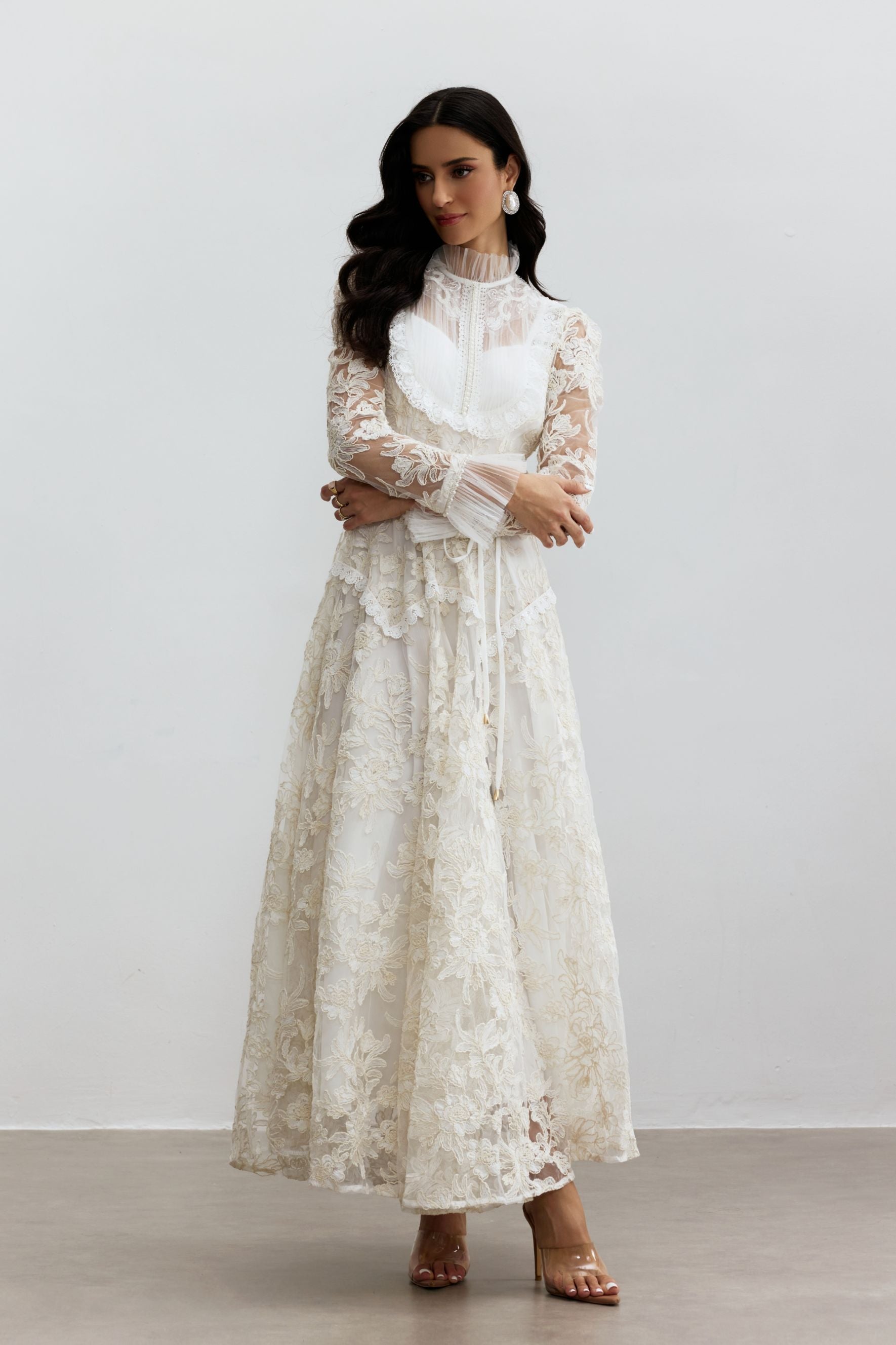 Alice Floral Lace Mock Neck Maxi Dress