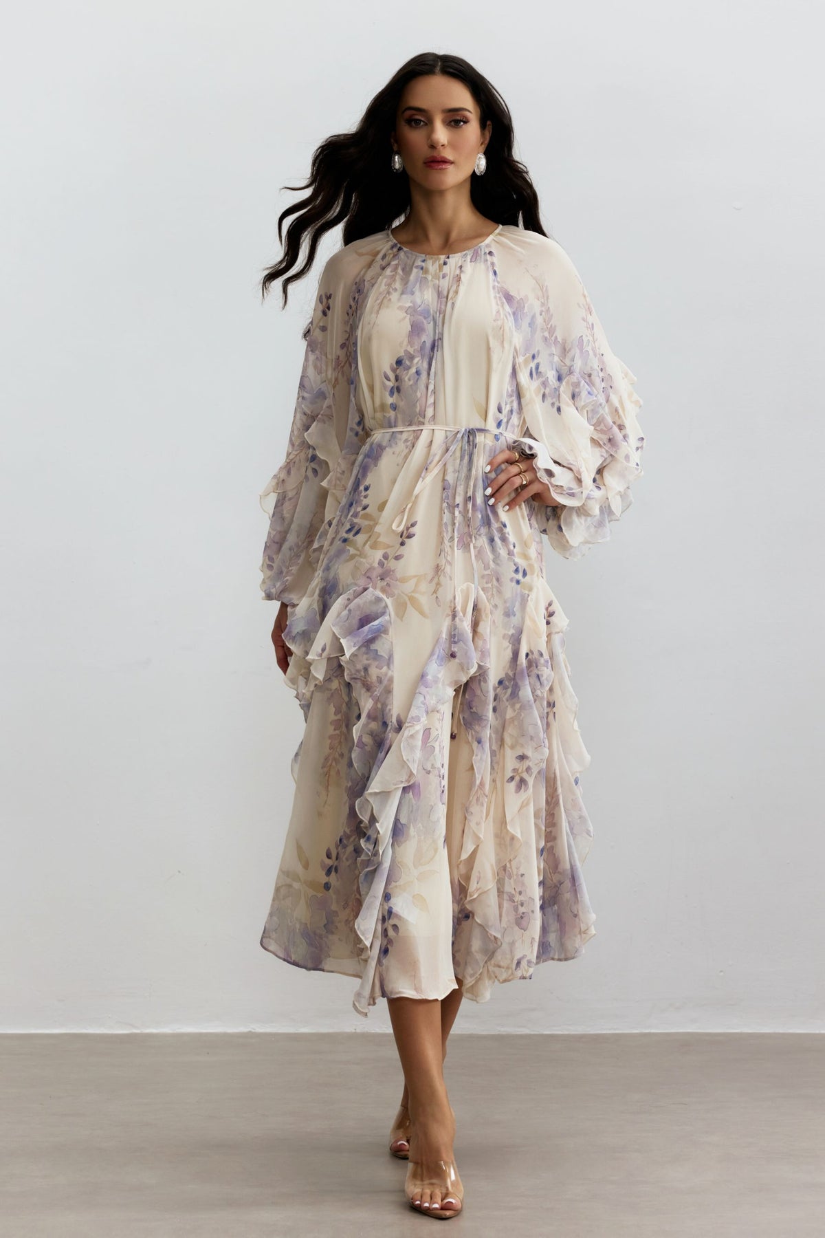 Idelle Floral Print Ruffle Midi Dress