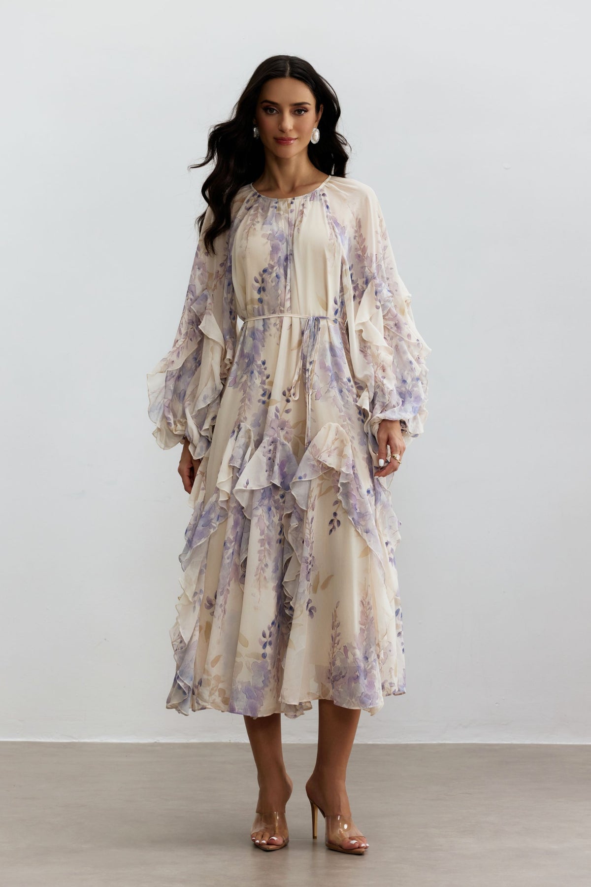Idelle Floral Print Ruffle Midi Dress