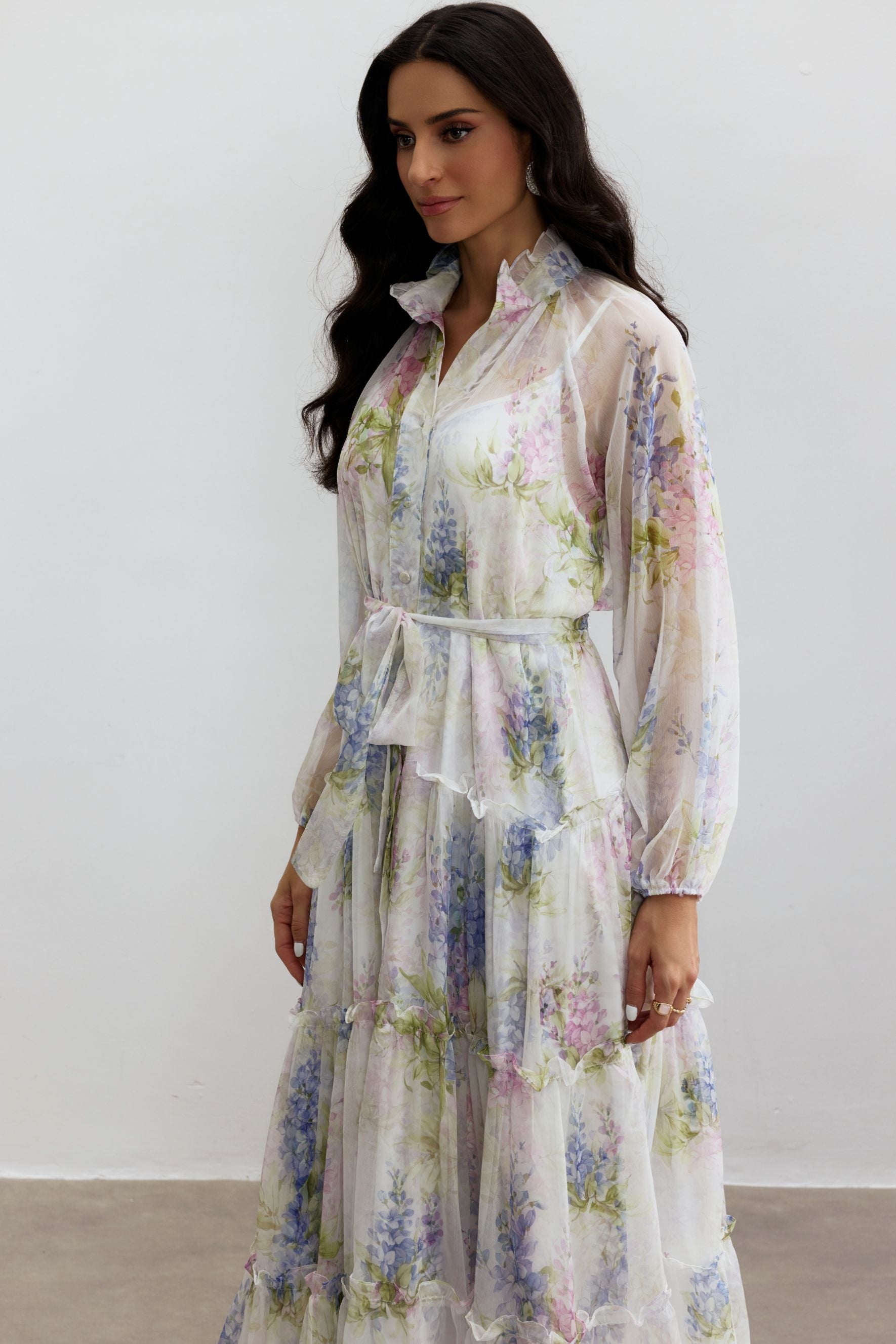 Angelica Floral Print Tiered Ruffle Maxi Dress