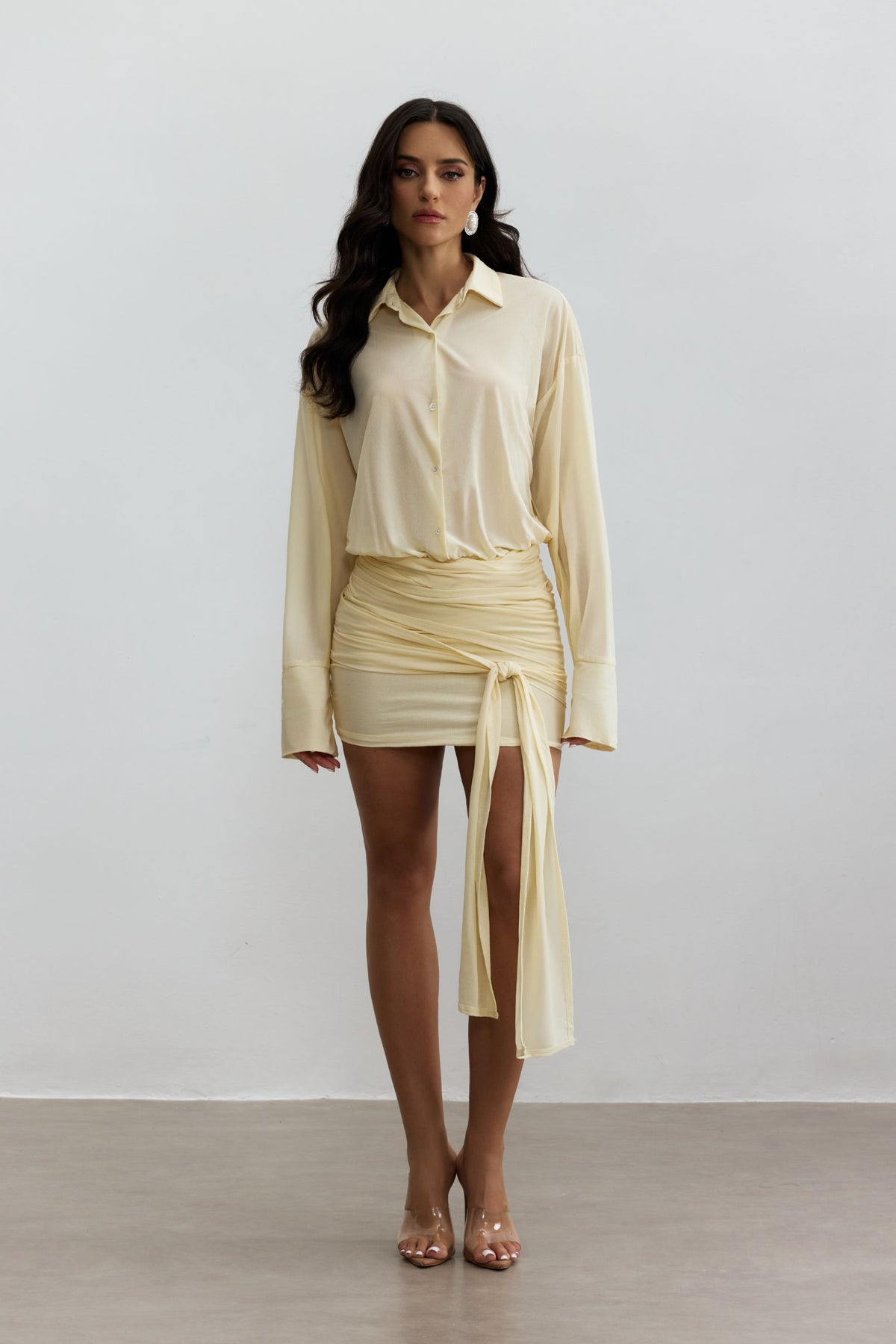 Sandy Ruched Mini Shirt Dress