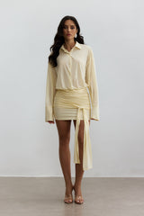 Sandy Ruched Mini Shirt Dress