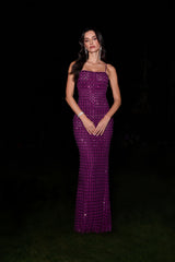 Flawless Forever Purple Rhinestone Lattice Maxi Dress