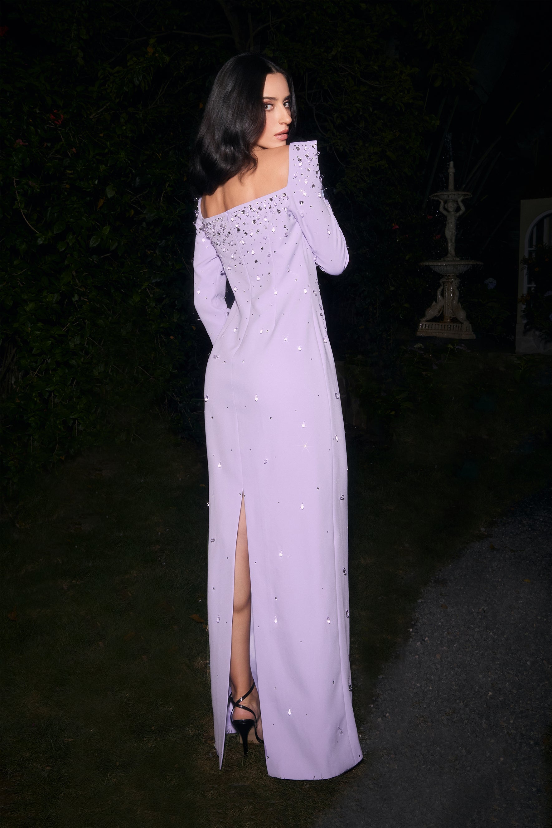 Isabella Crystal Embellished Square Neck Maxi Dress