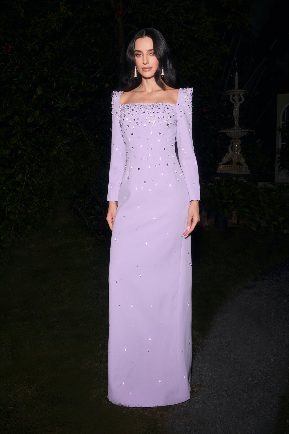 Isabella Crystal Embellished Square Neck Maxi Dress