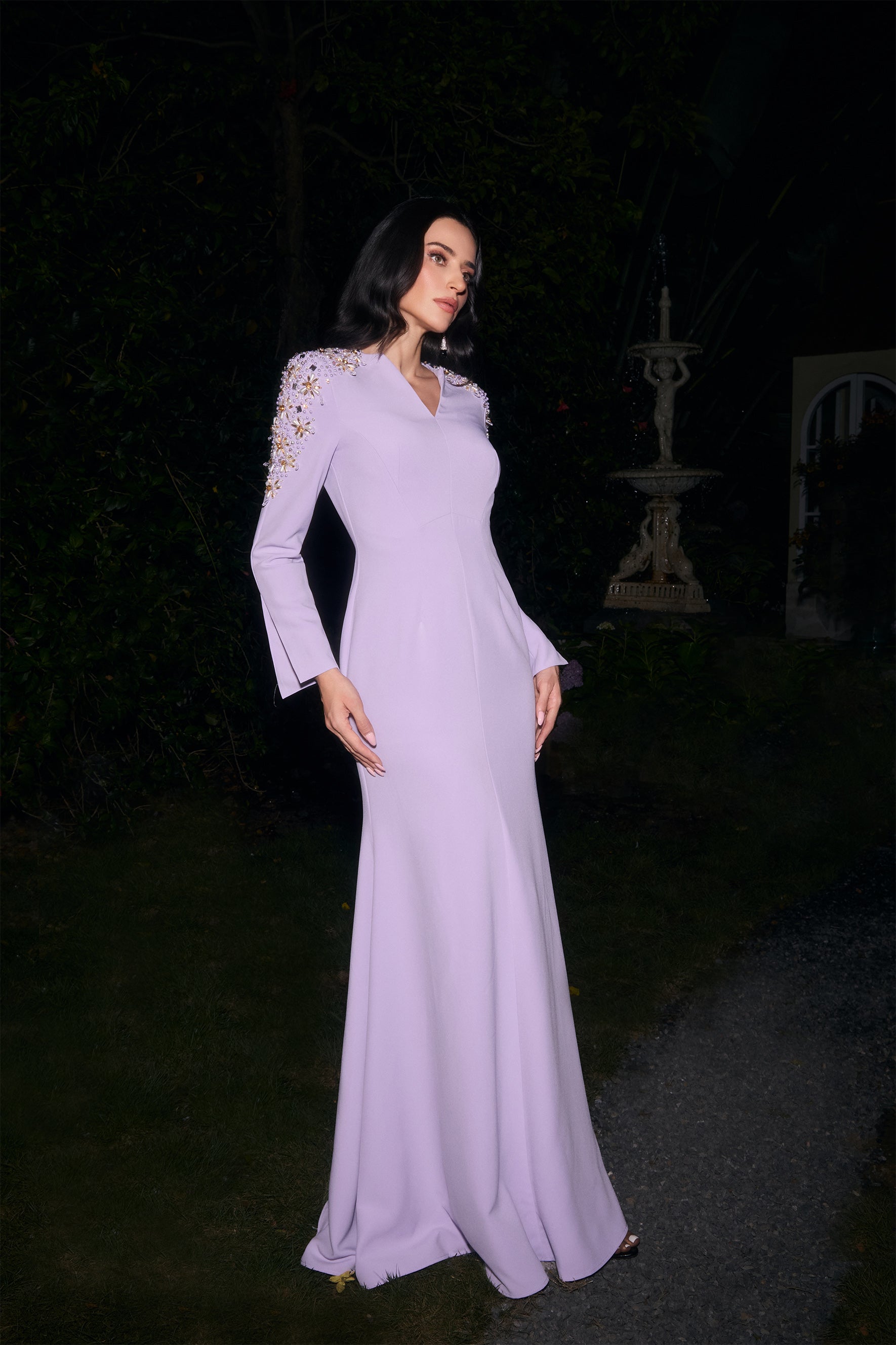 Dare To Dazzle Purple Embellished V-Neck Maxi Dress