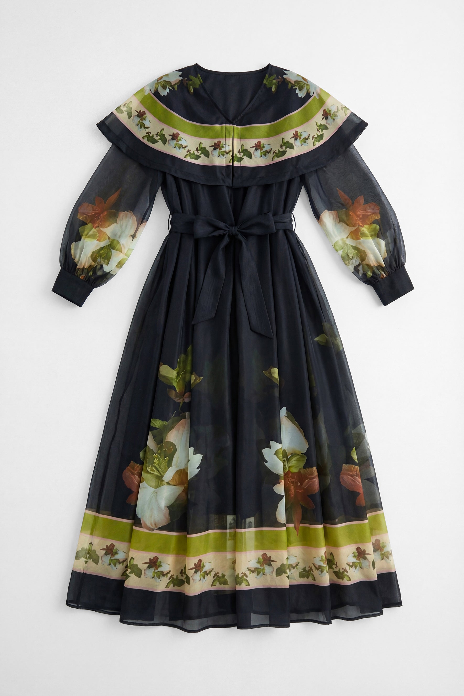 Dark Charm Black Floral Print Cape Collar Maxi Dress