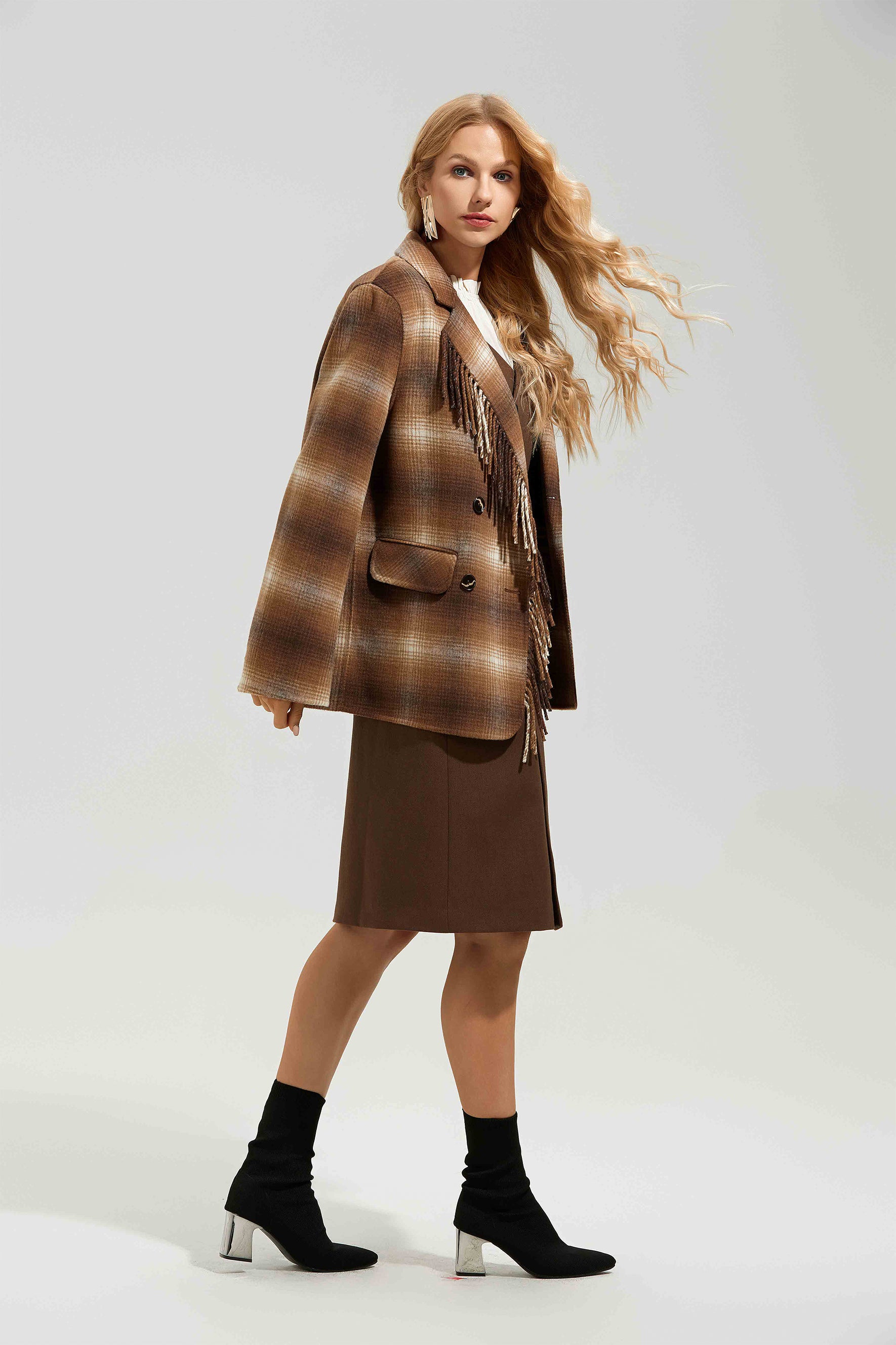 Edana Checkered Fringe Jacket