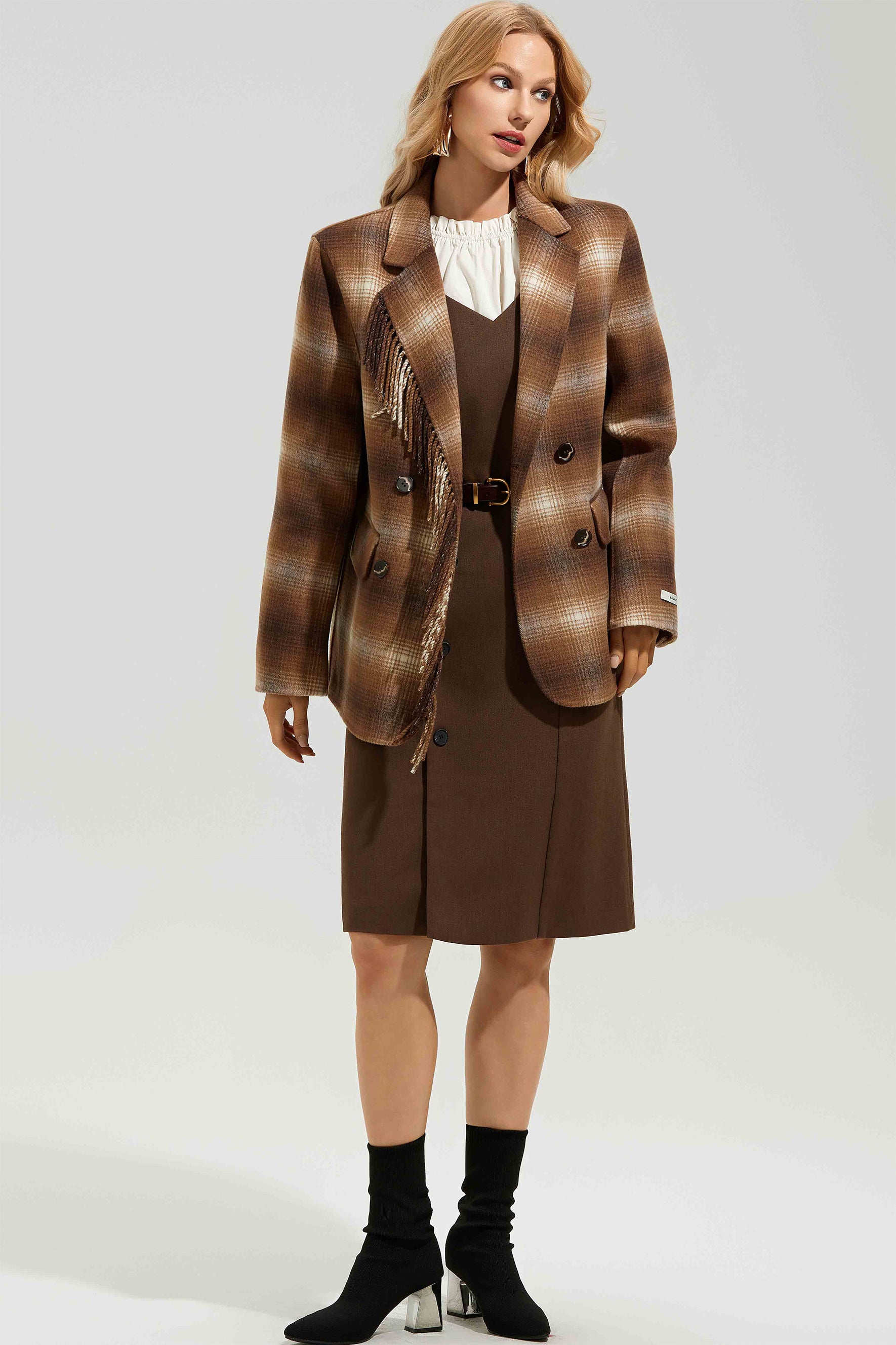 Edana Checkered Fringe Jacket