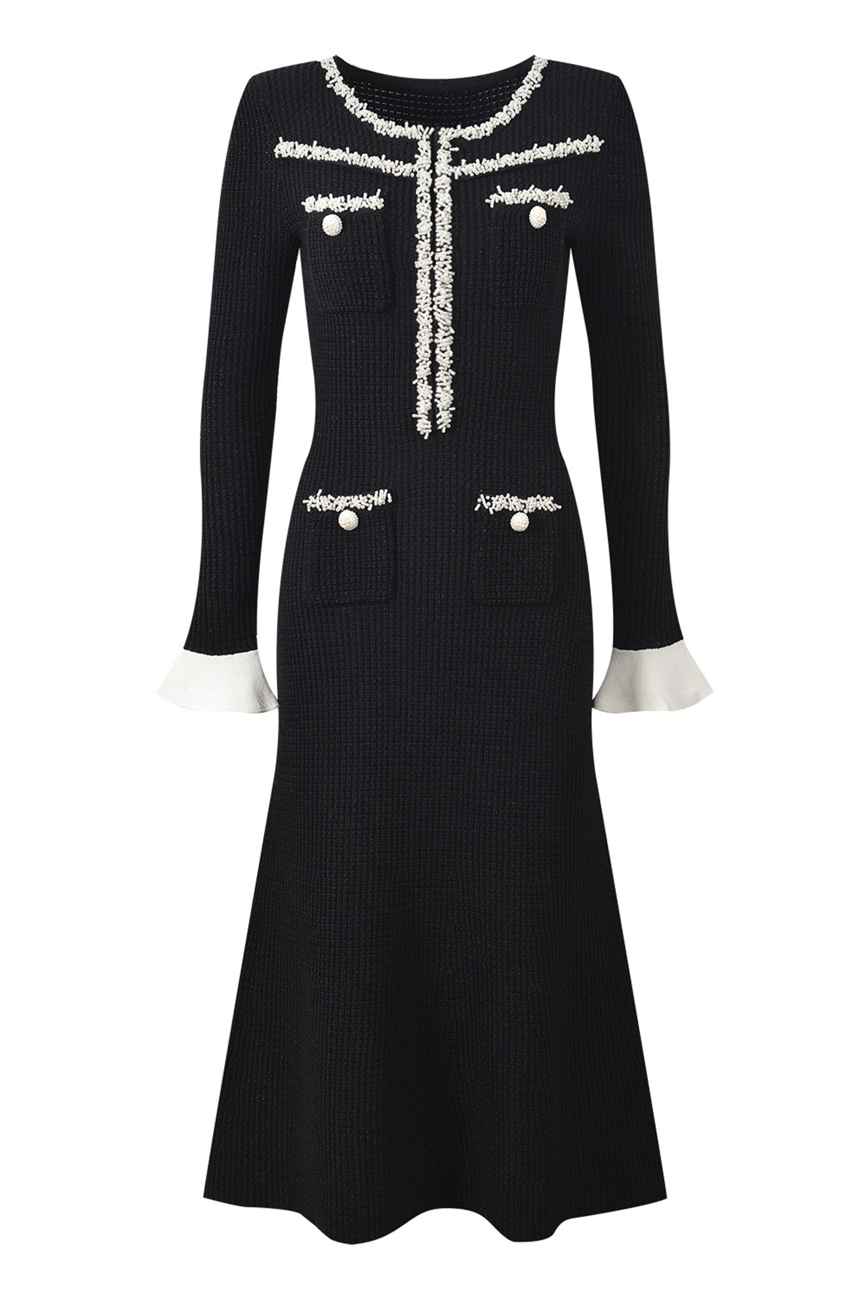 Angie Contrast Trim Pearl Knit Midi Dress