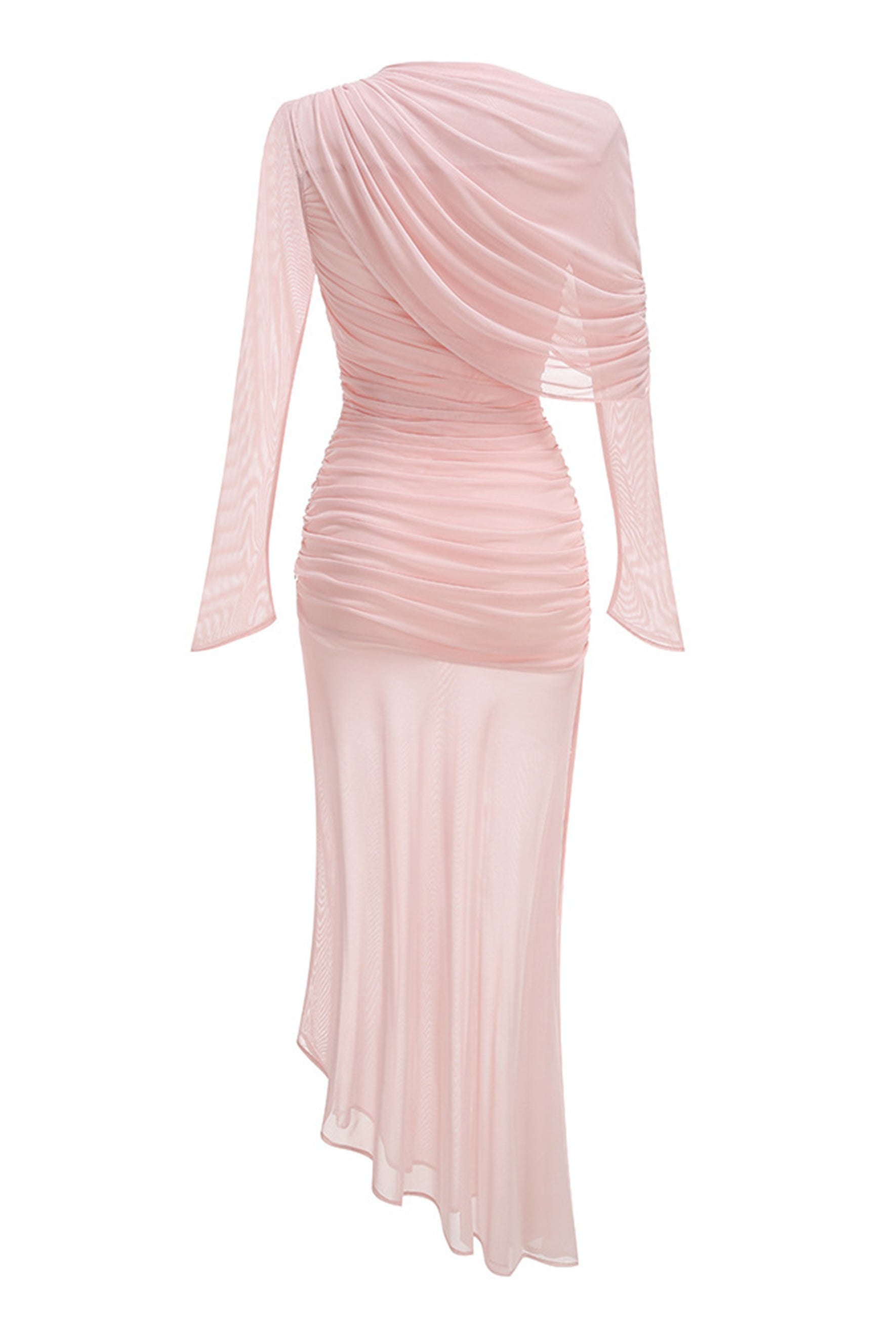 Evie Long Sleeve Asymmetric Hem Mesh Maxi Dress
