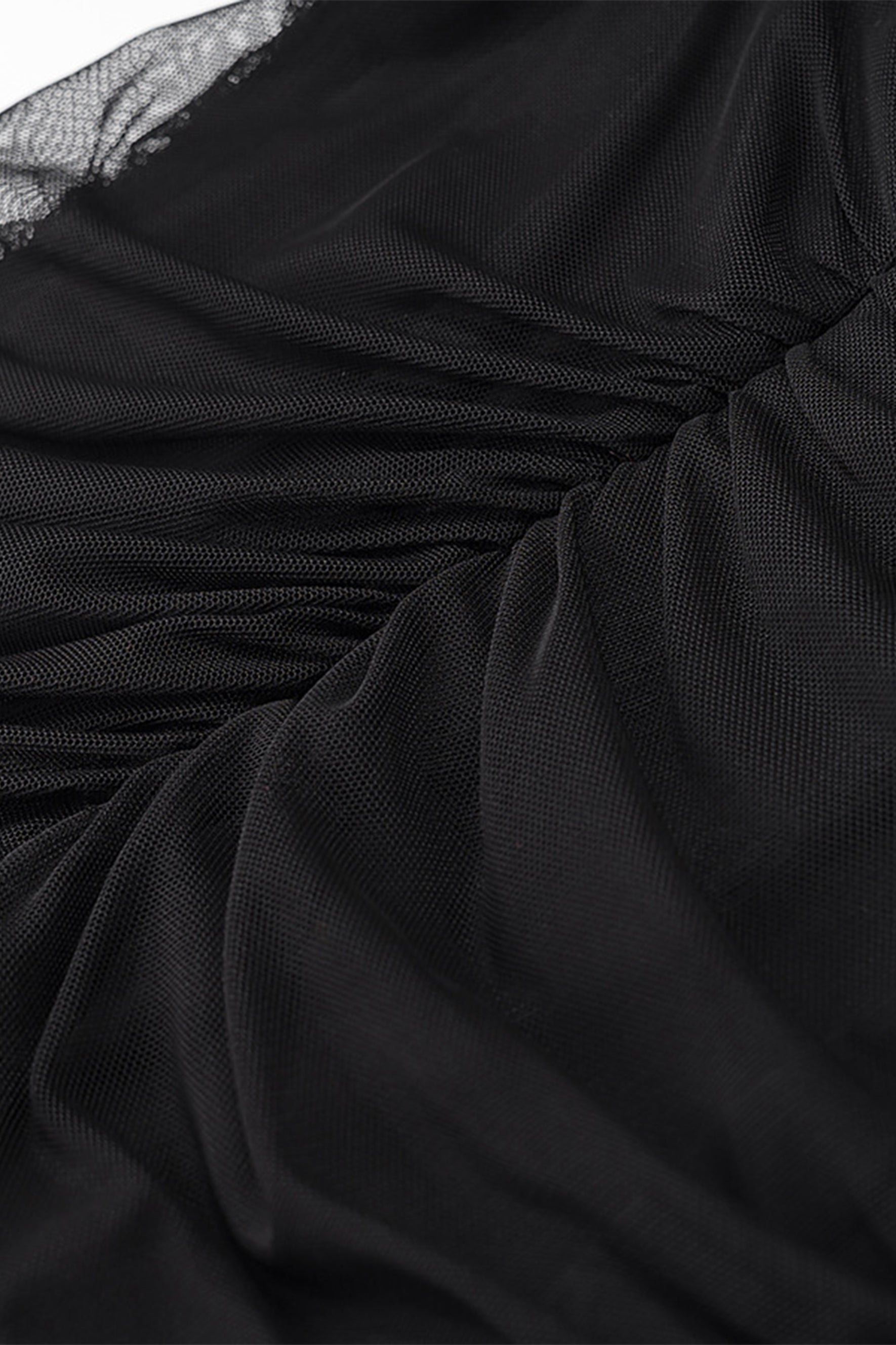 Nora Ruffle Trim Ruched Mesh Midi Dress
