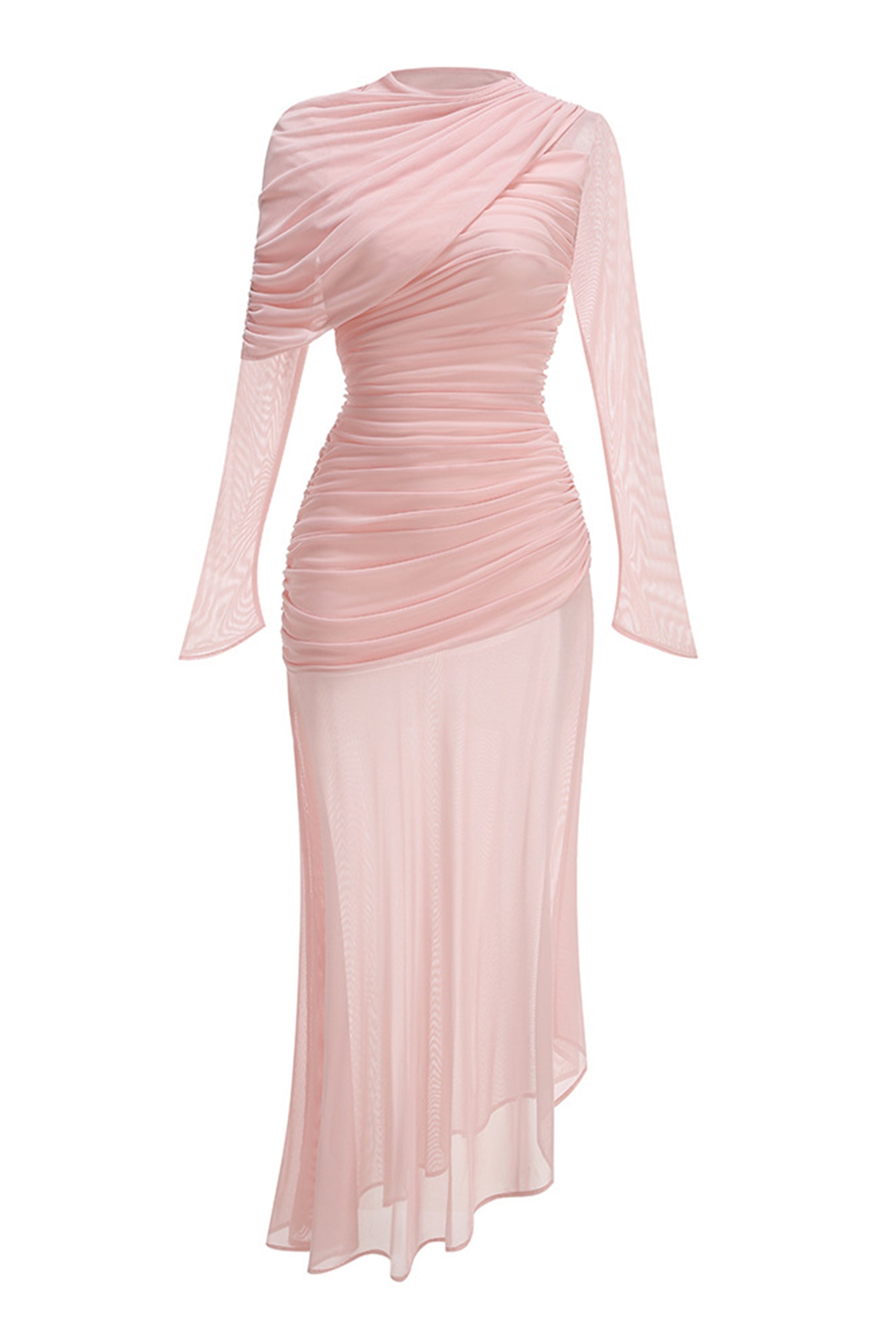 Evie Long Sleeve Asymmetric Hem Mesh Maxi Dress