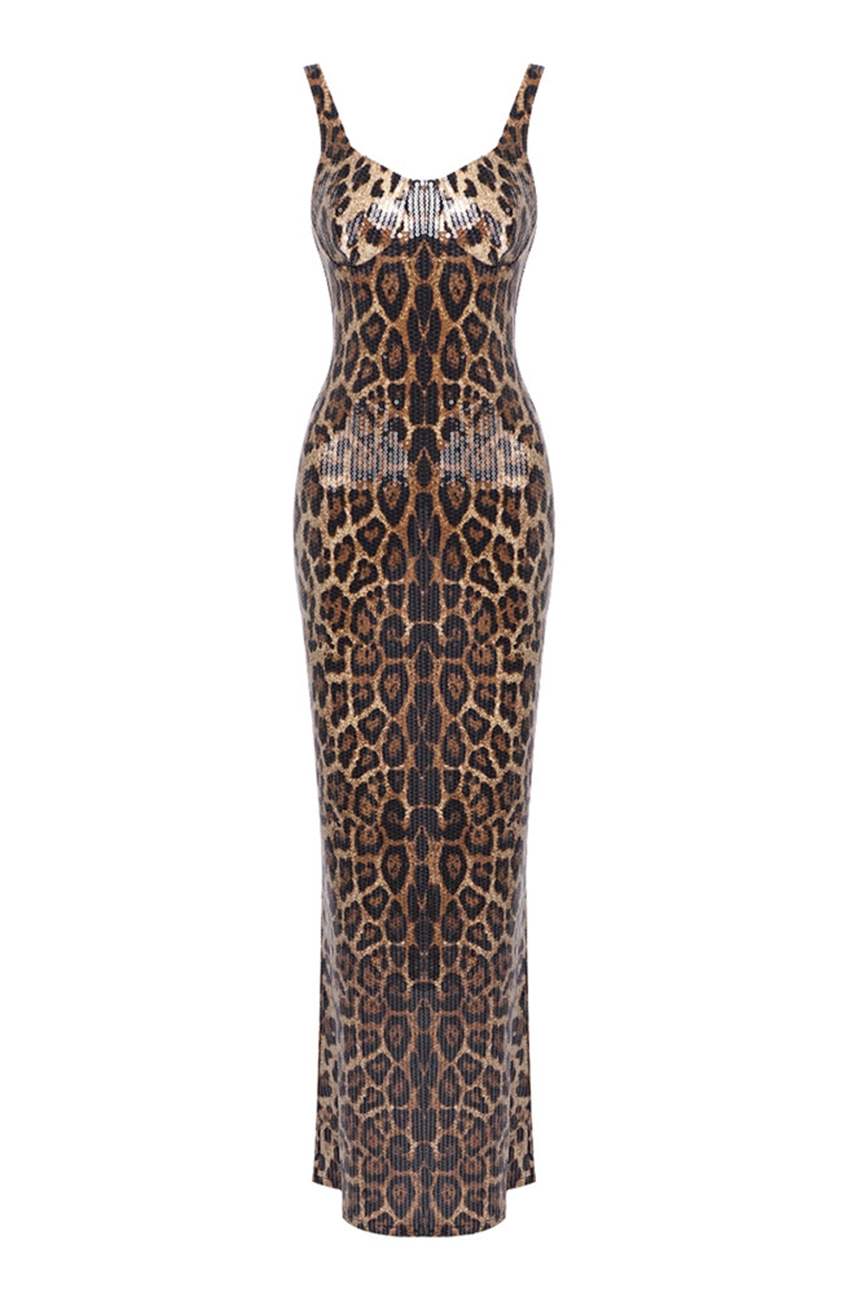 Wild Charm Multi Leopard Print Sequin Maxi Dress & Cape Set