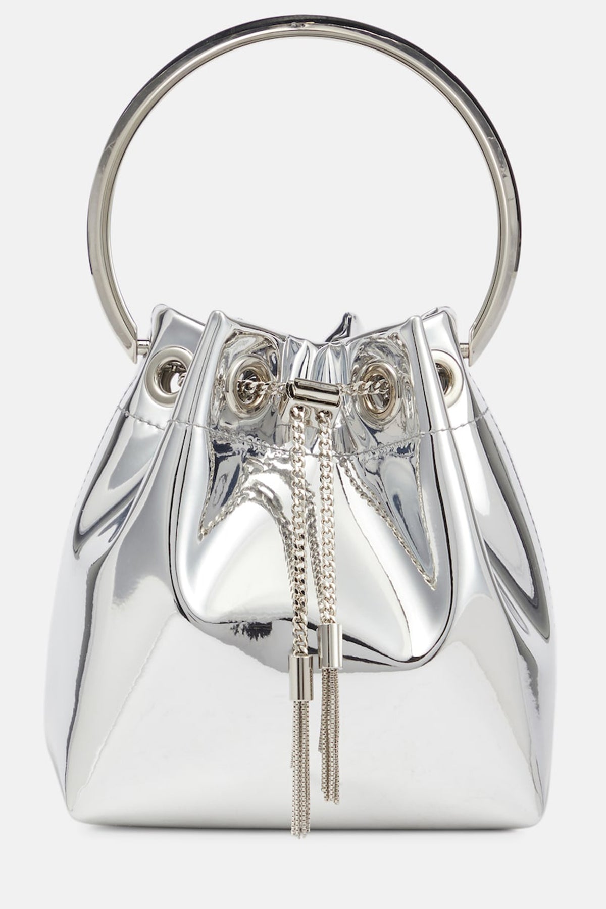 Metallic Round Handles Bucket Bag