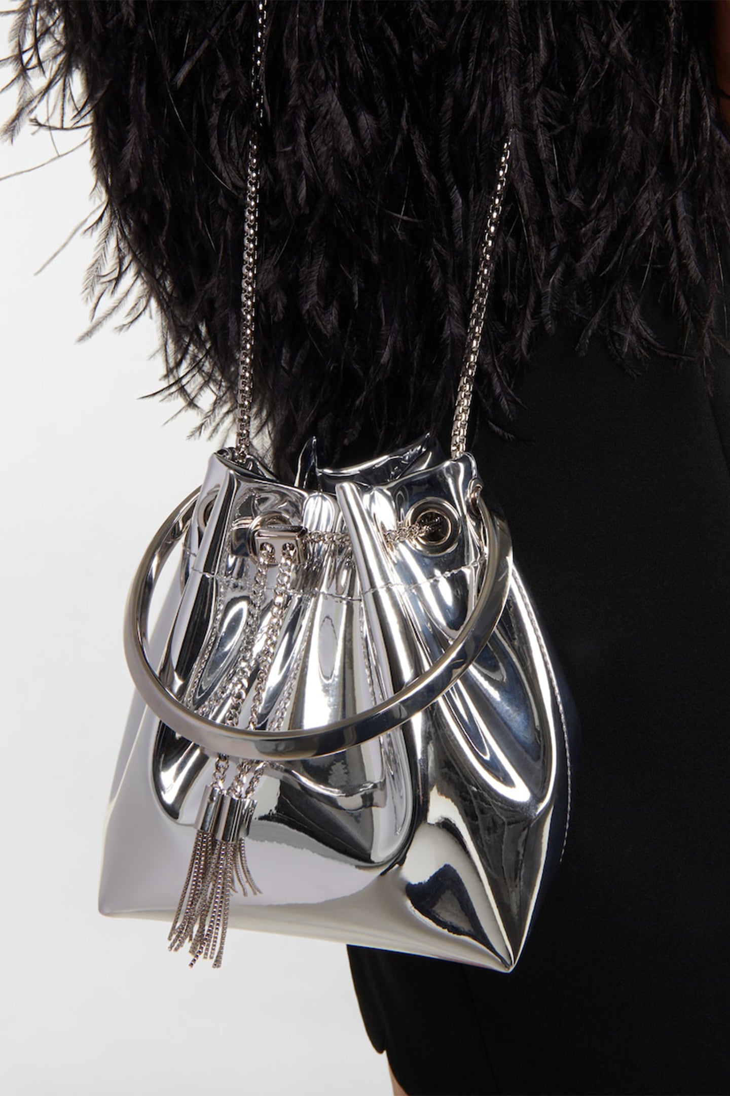 Metallic Round Handles Bucket Bag