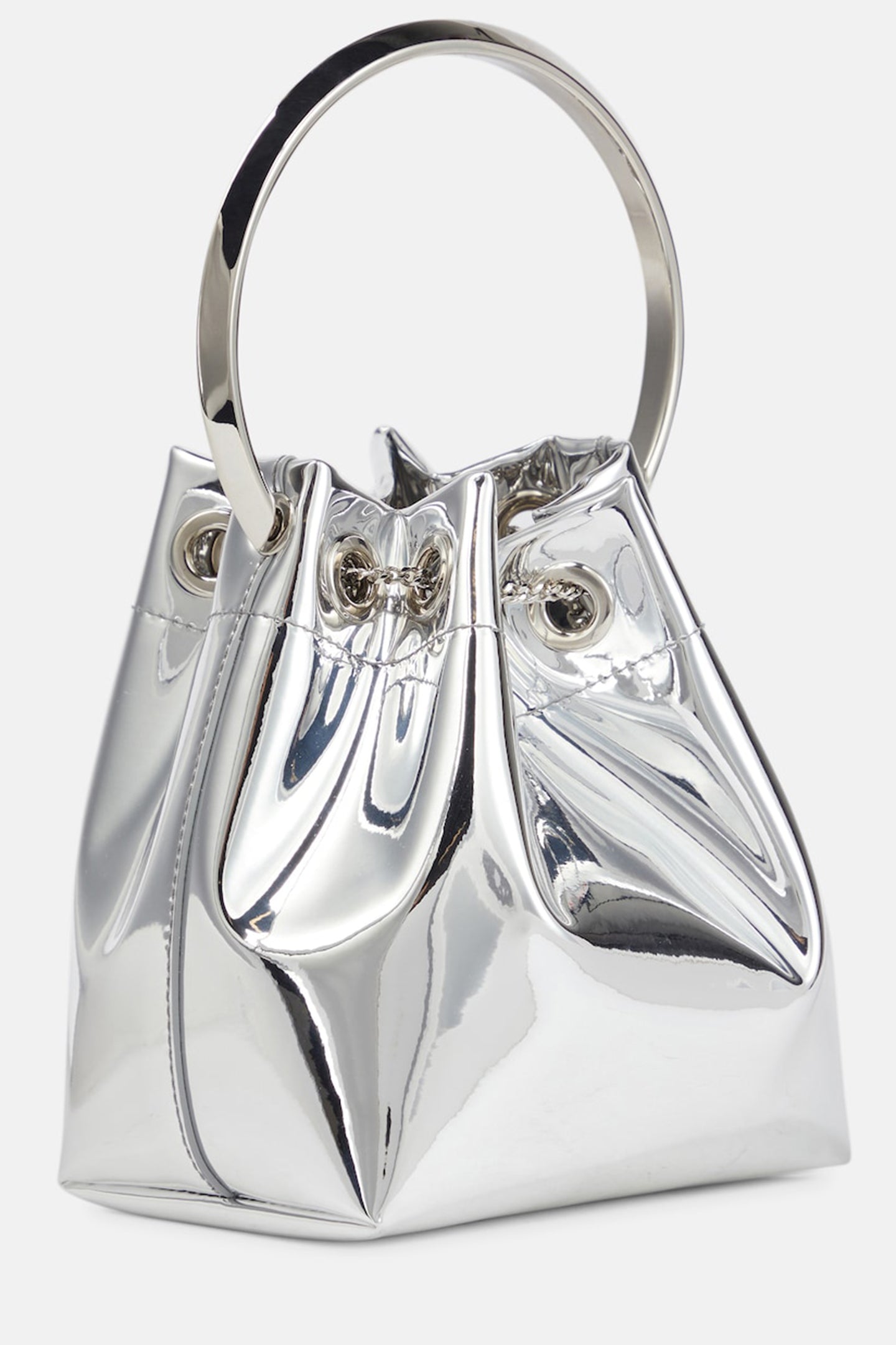 Metallic Round Handles Bucket Bag