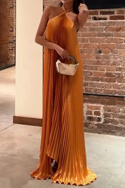 Novia Halter Neck Pleated Maxi Dress