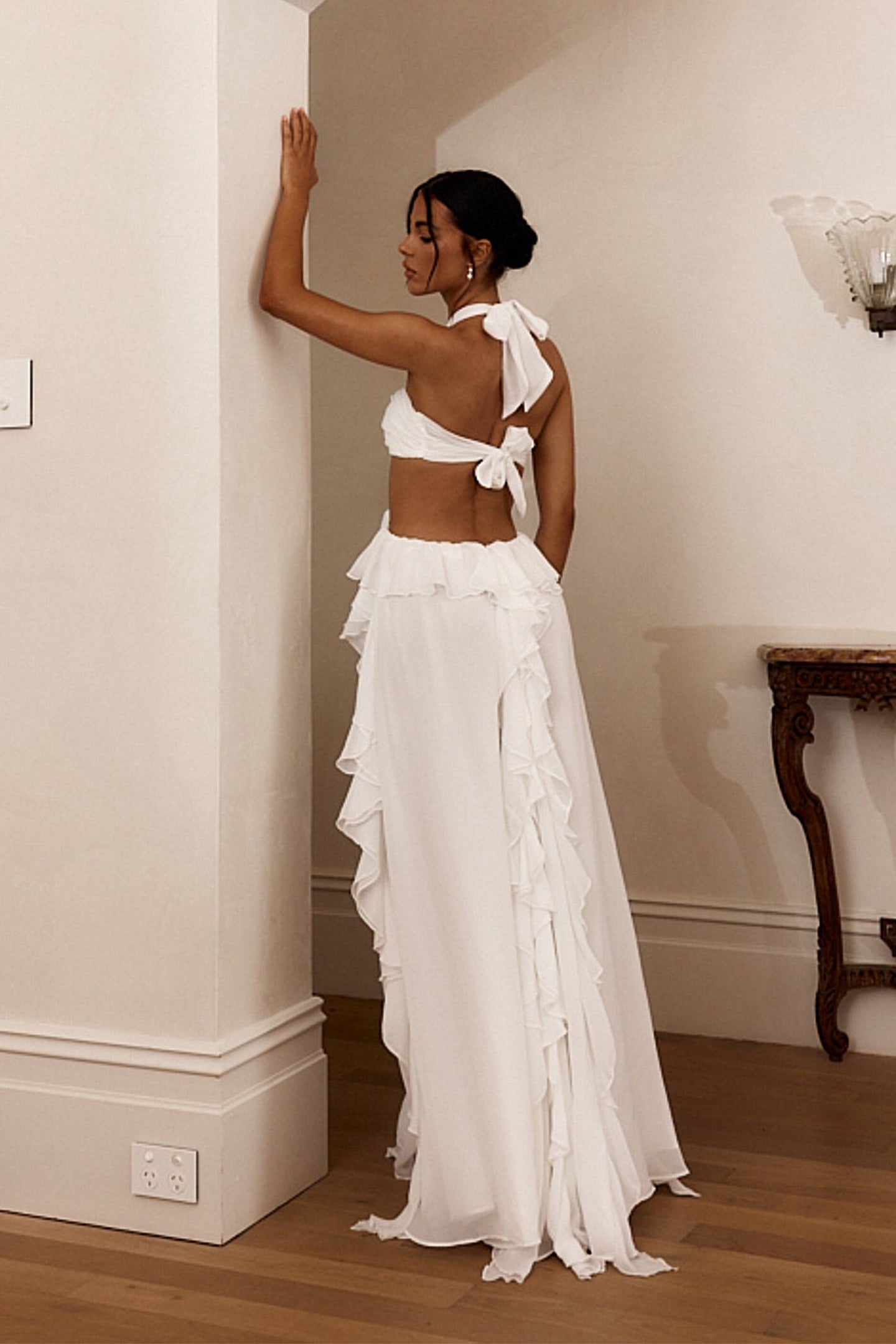 Maggie Halter Cut-Out Ruffle Maxi Dress