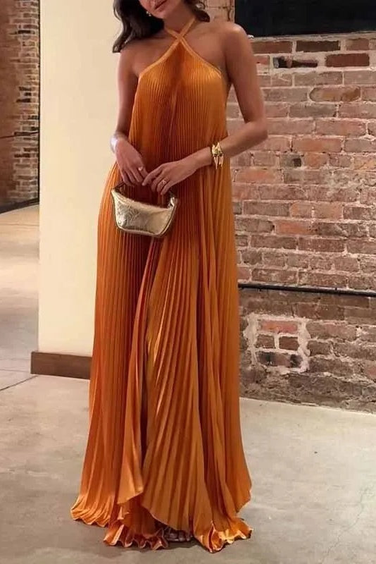 Novia Halter Neck Pleated Maxi Dress
