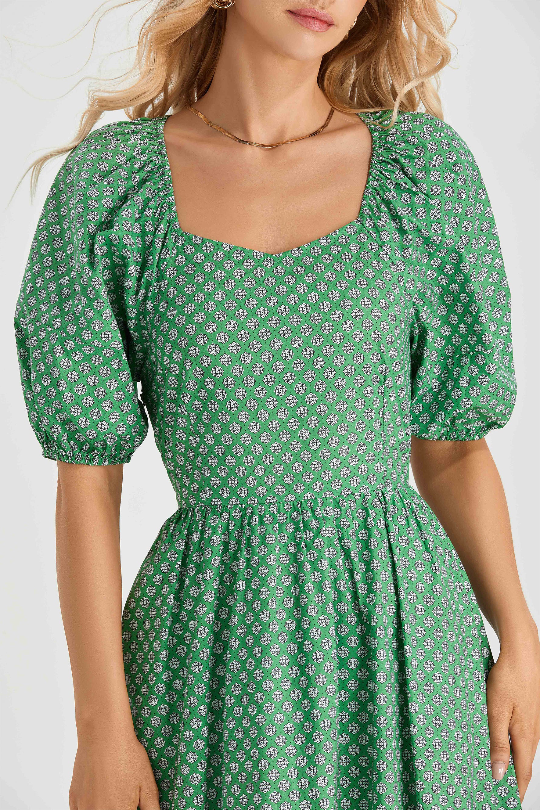 Lorena Print Balloon Sleeve Midi Dress