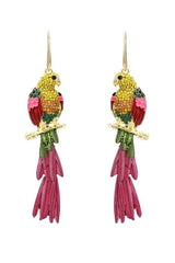 Diamante Parrot Tassel Earrings