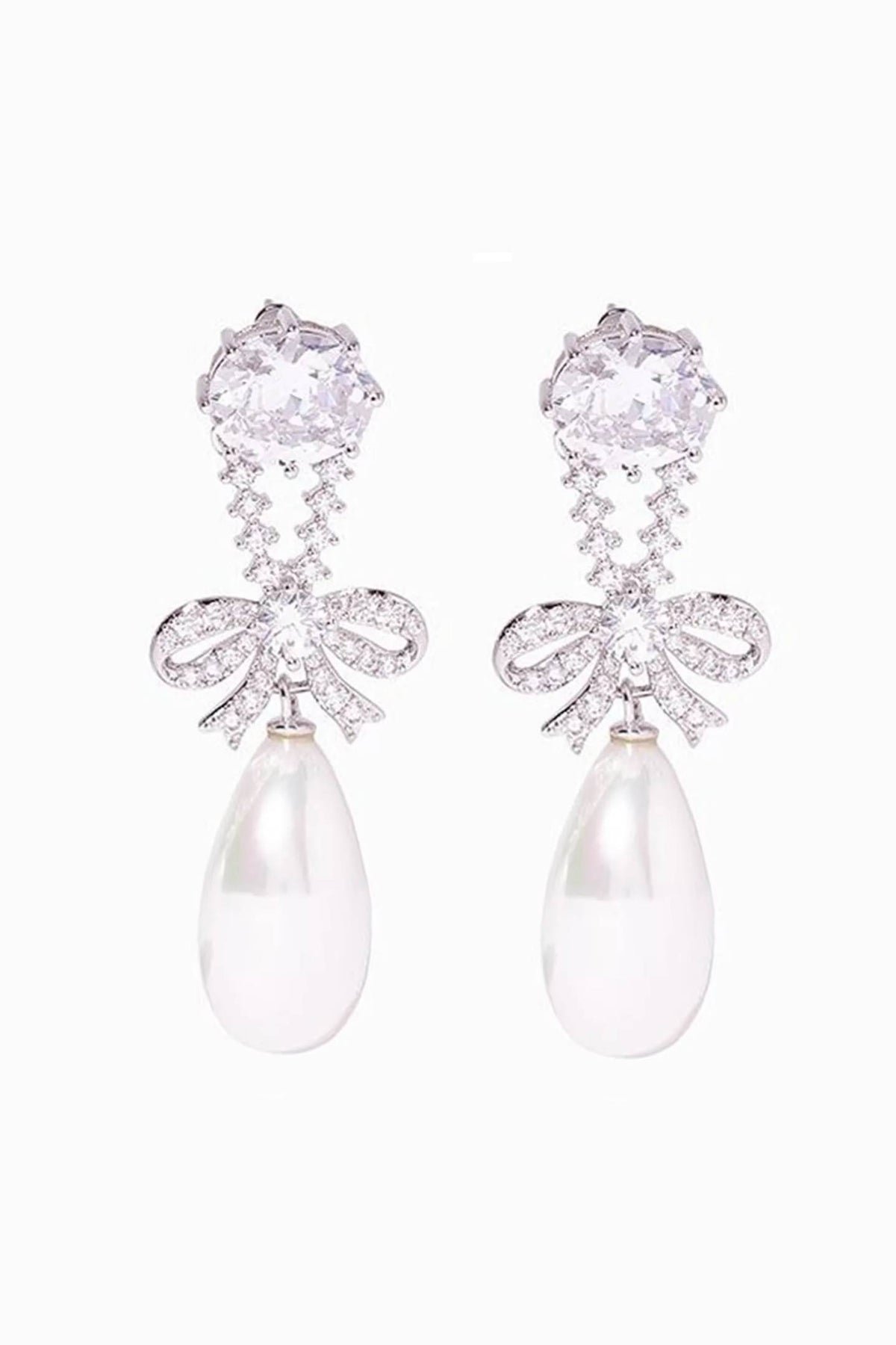 Bow Drop Pearl Earrings