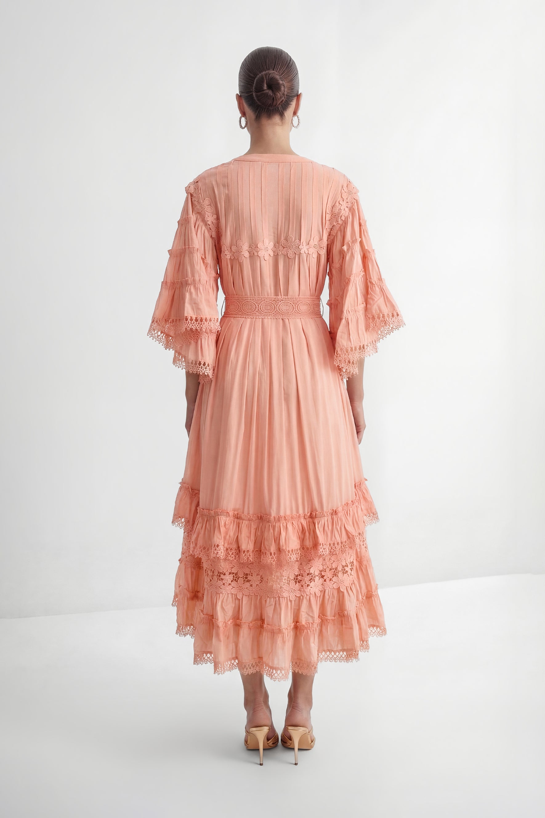 Sweet Sophistication Pink Floral Applique Tiered Maxi Dress
