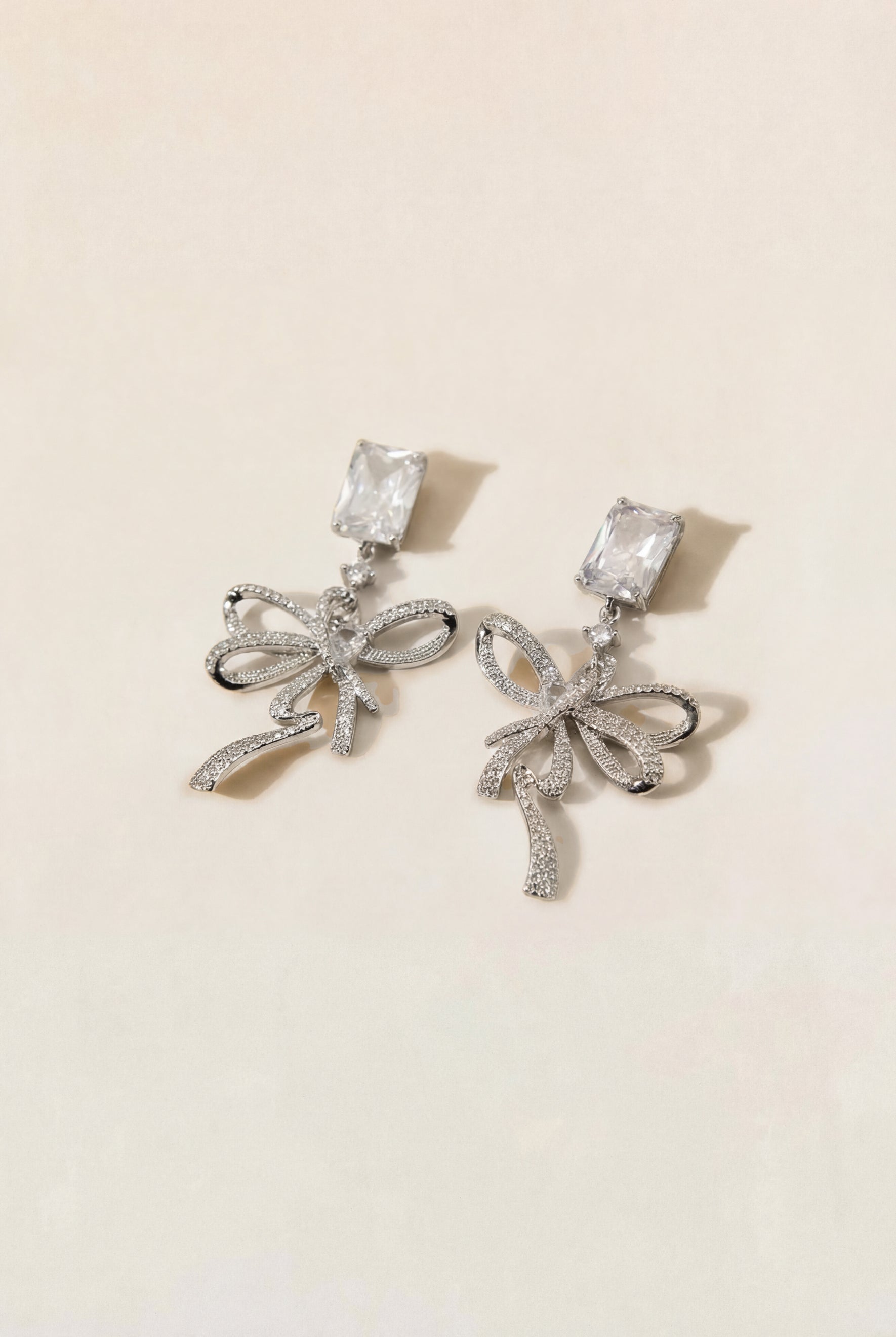 Rhinestone Ribbon Bow Drop Earrings