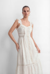 Coveted Confidence White Eyelet Embroidery Ruffled Strap Maxi Dress