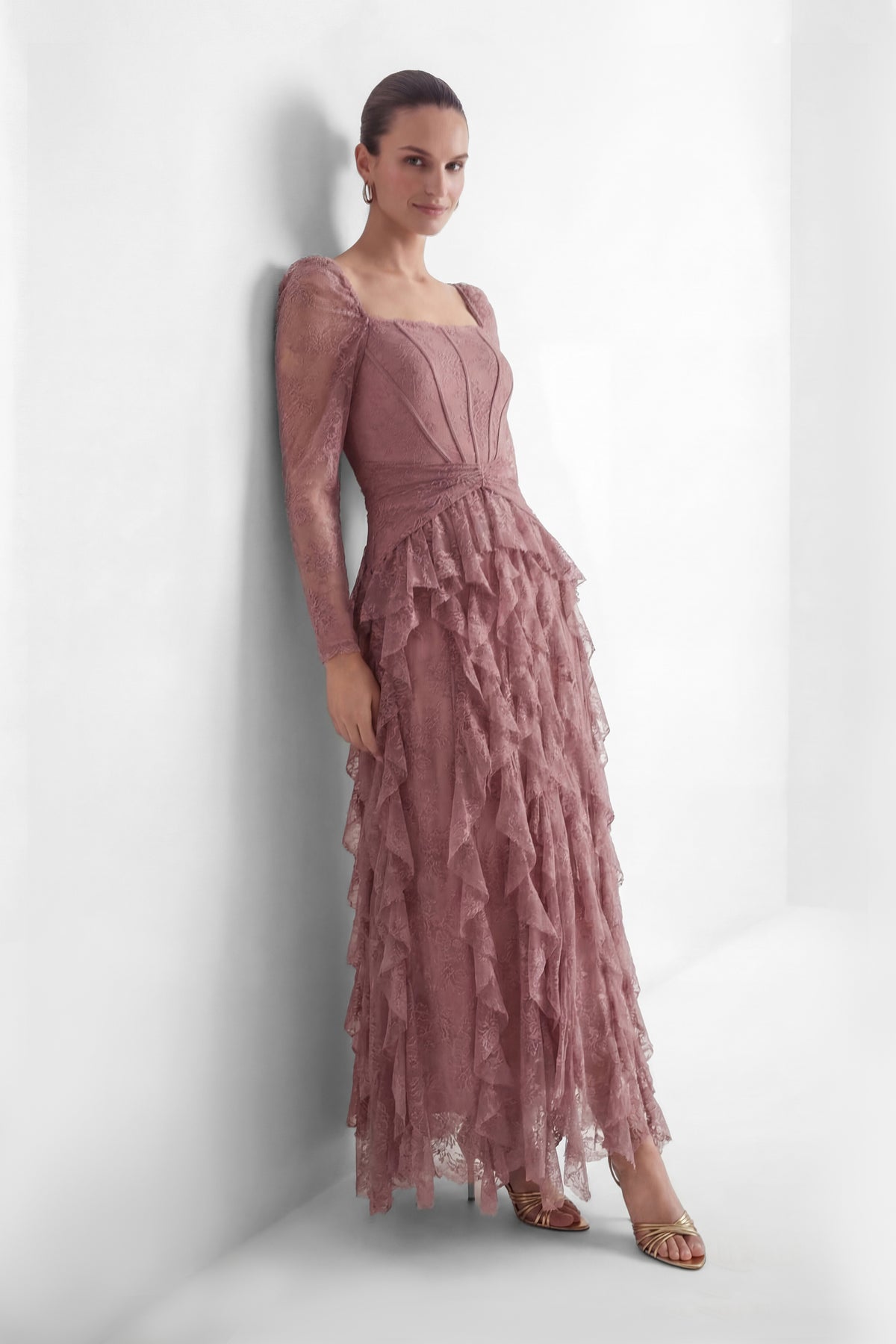 Viva La Vibes Pink Corset Bodice Ruffled Maxi Dress